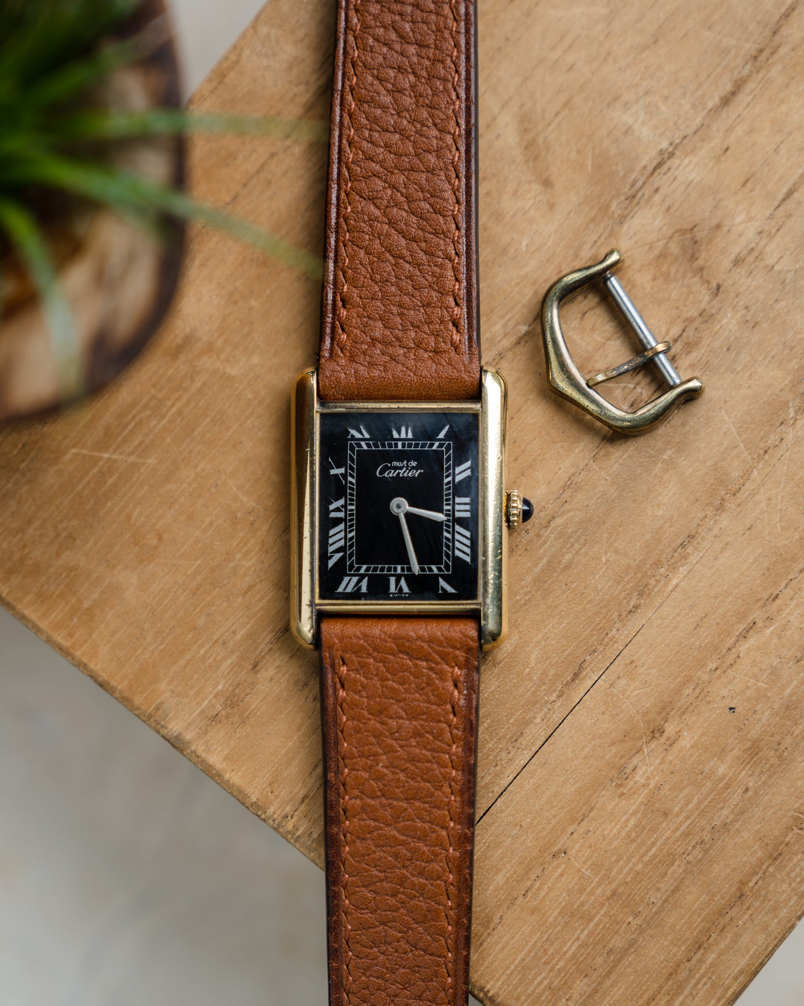 Cartier Must Tank Black Dial with silver painted numerals - LM size, manual wind movement