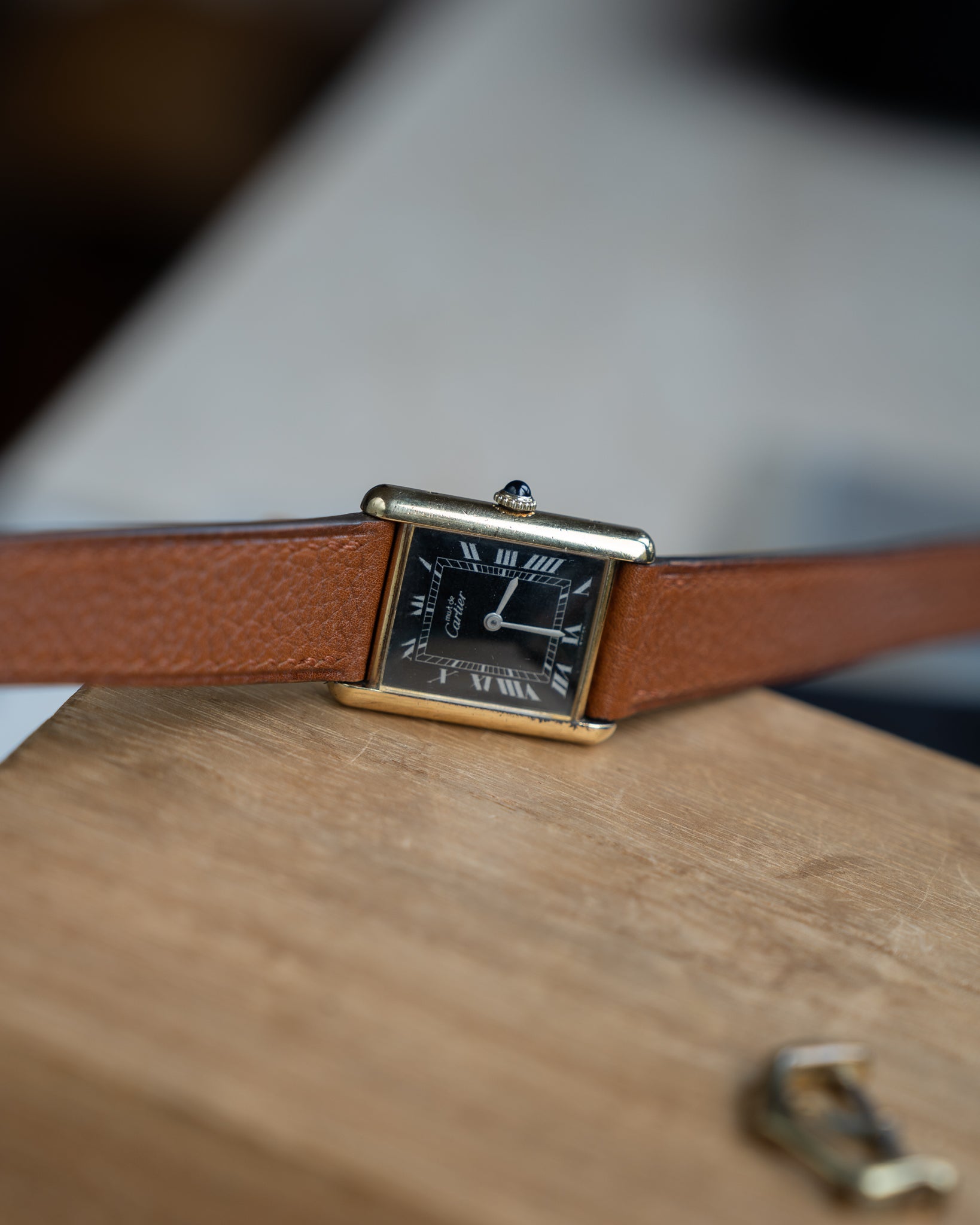 Cartier Must Tank Black Dial with silver painted numerals - LM size, manual wind movement