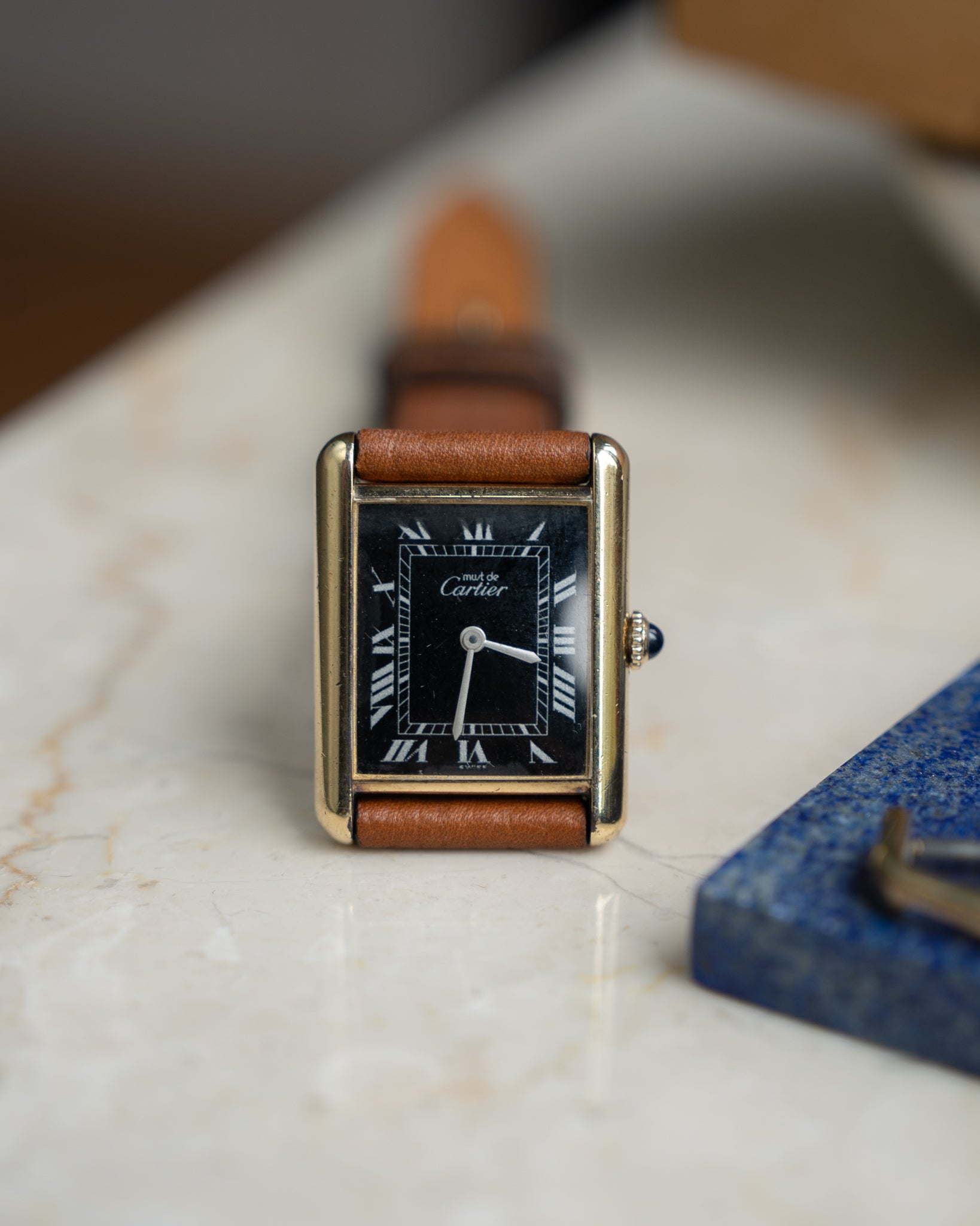 Cartier Must Tank Black Dial with silver painted numerals - LM size, manual wind movement