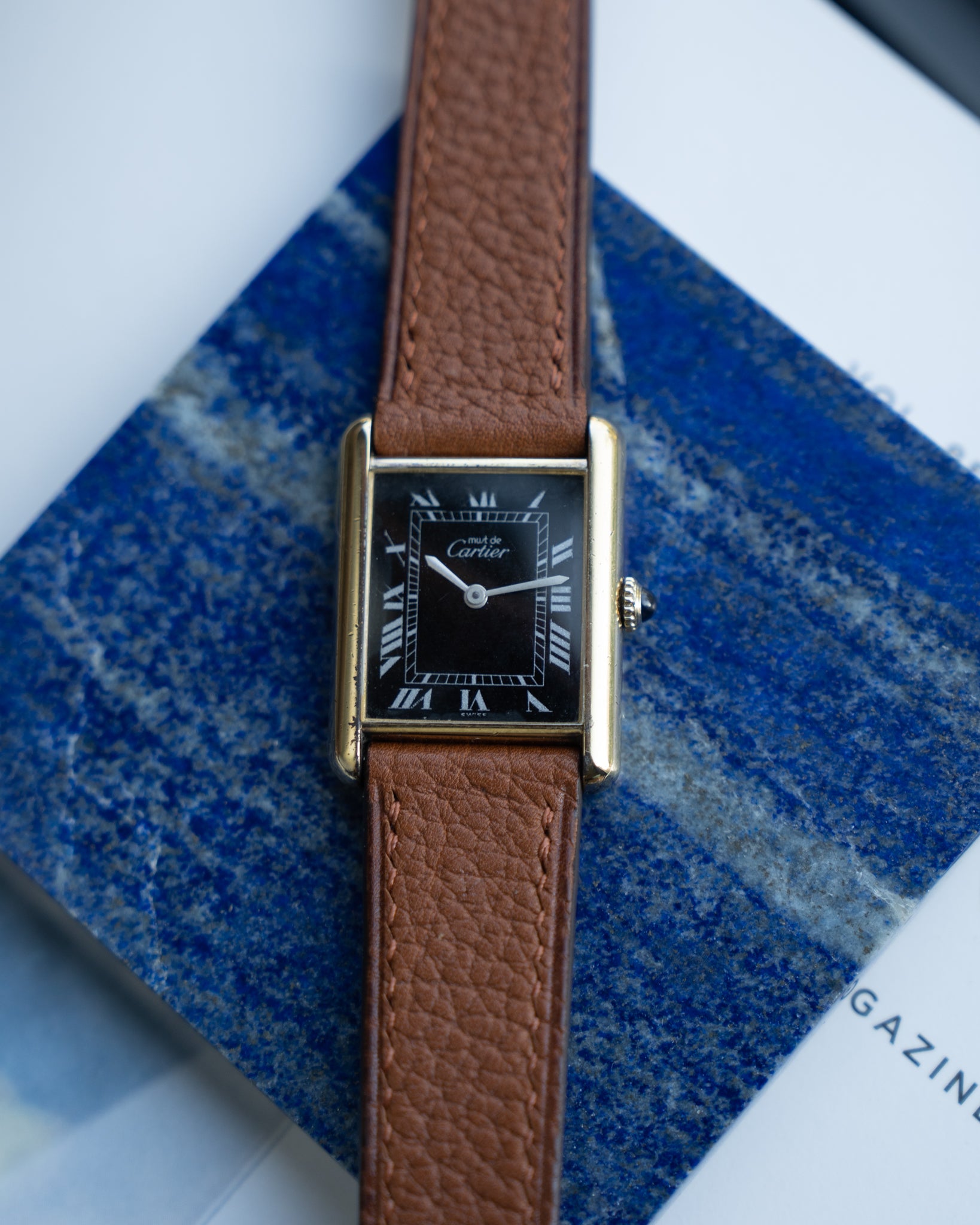 Cartier Must Tank Black Dial with silver painted numerals - LM size, manual wind movement