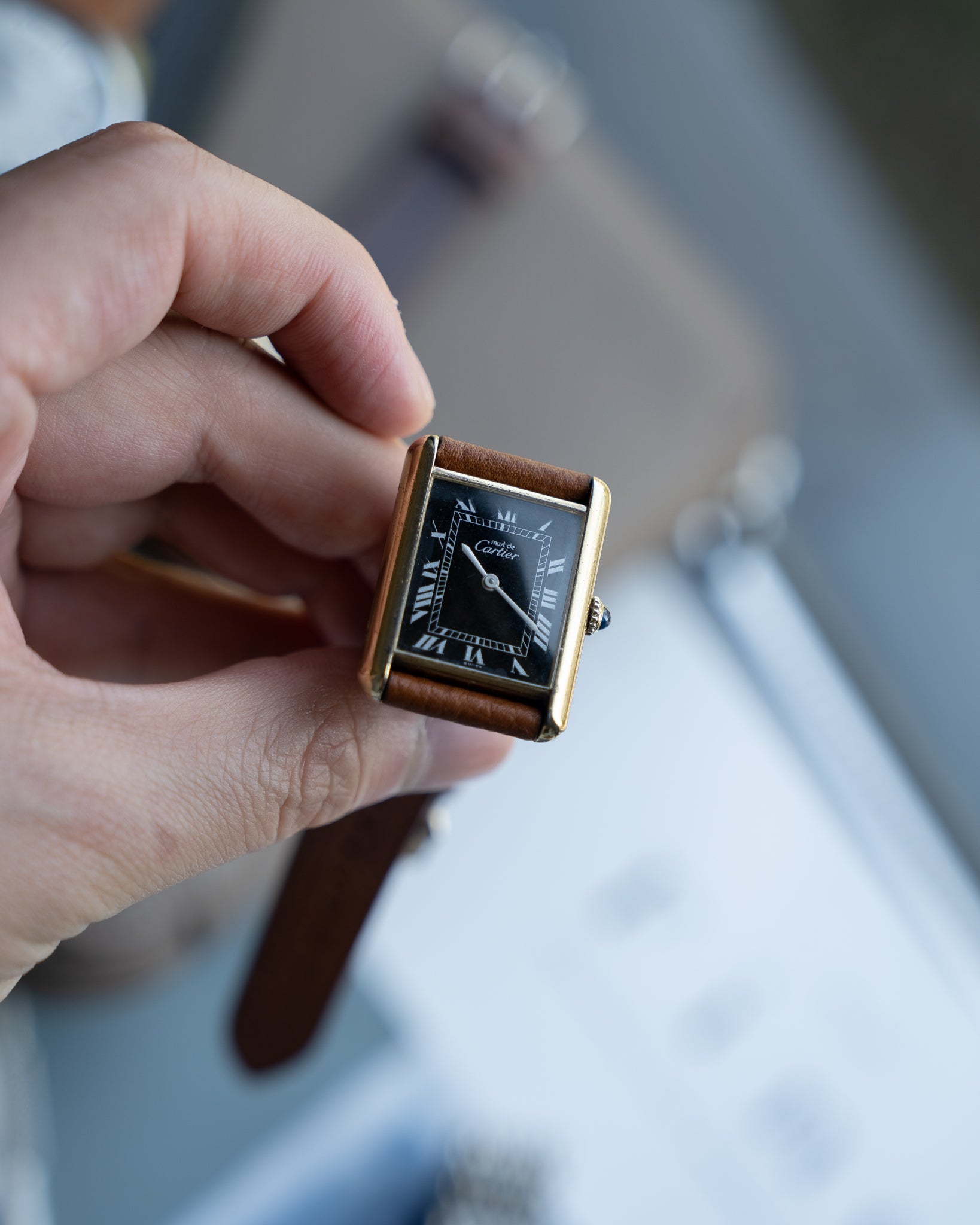 Cartier Must Tank Black Dial with silver painted numerals - LM size, manual wind movement