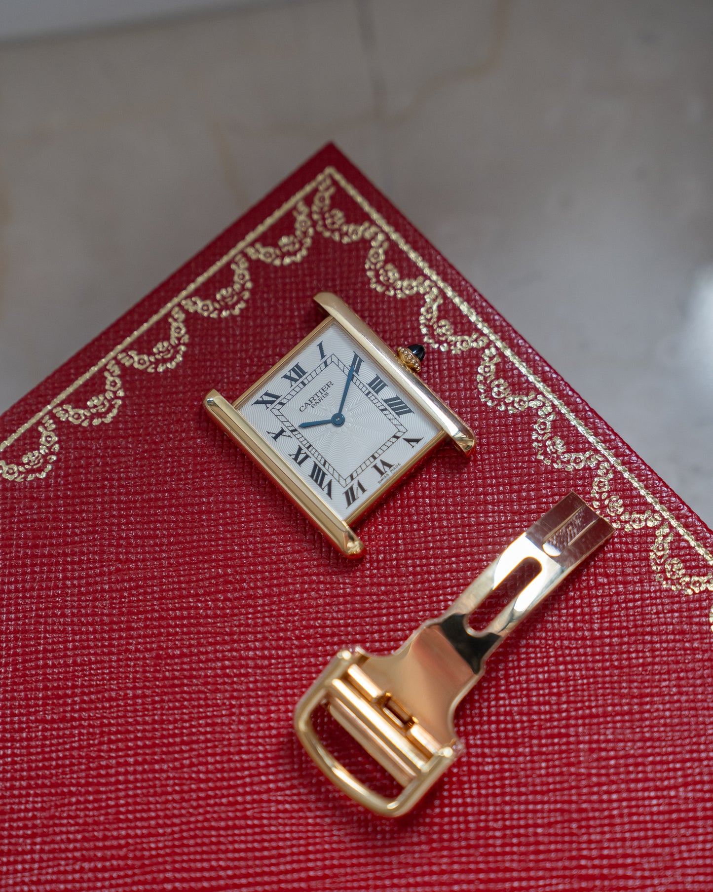 Cartier Tank Louis LM in YG, CPCP "Collection Prive" later rosette dial, full set