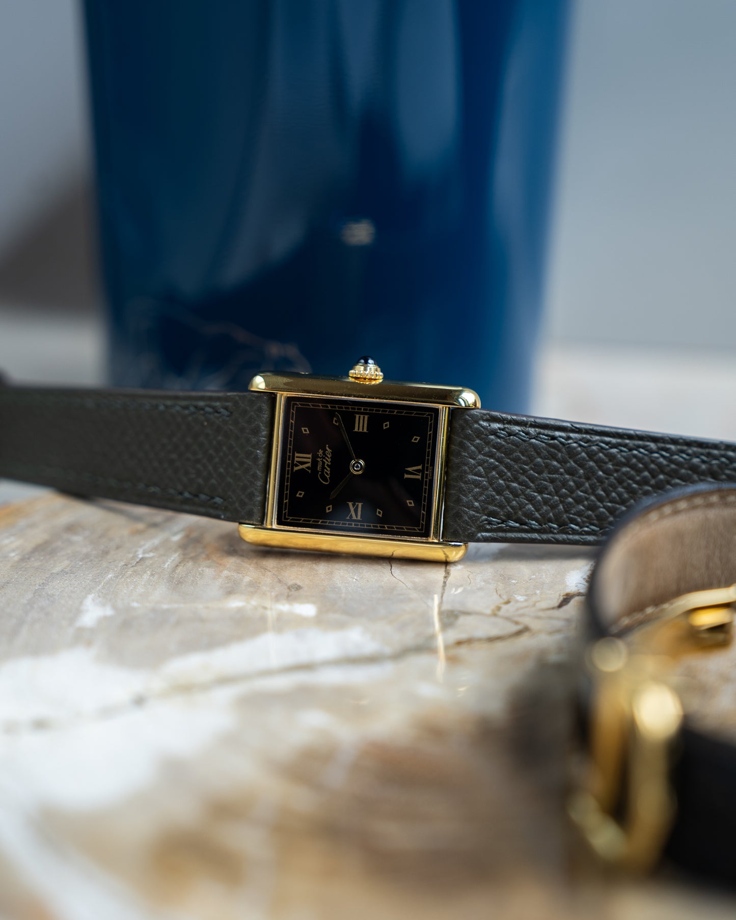 Cartier Must Tank black dial Roman Numeral LM size - Box & Papers