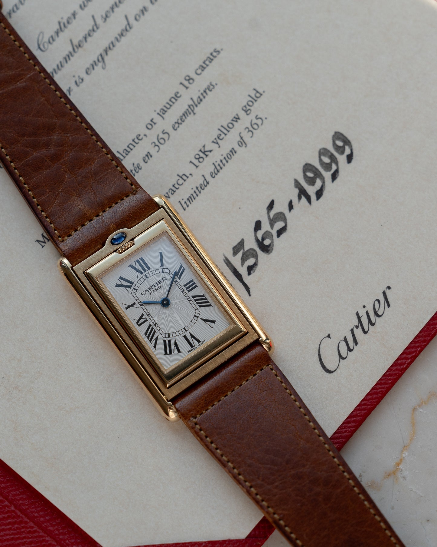 Cartier Tank Basculante CPCP "Collection Prive", Millenium Limited Edition ref 2391 in Yellow Gold, full set