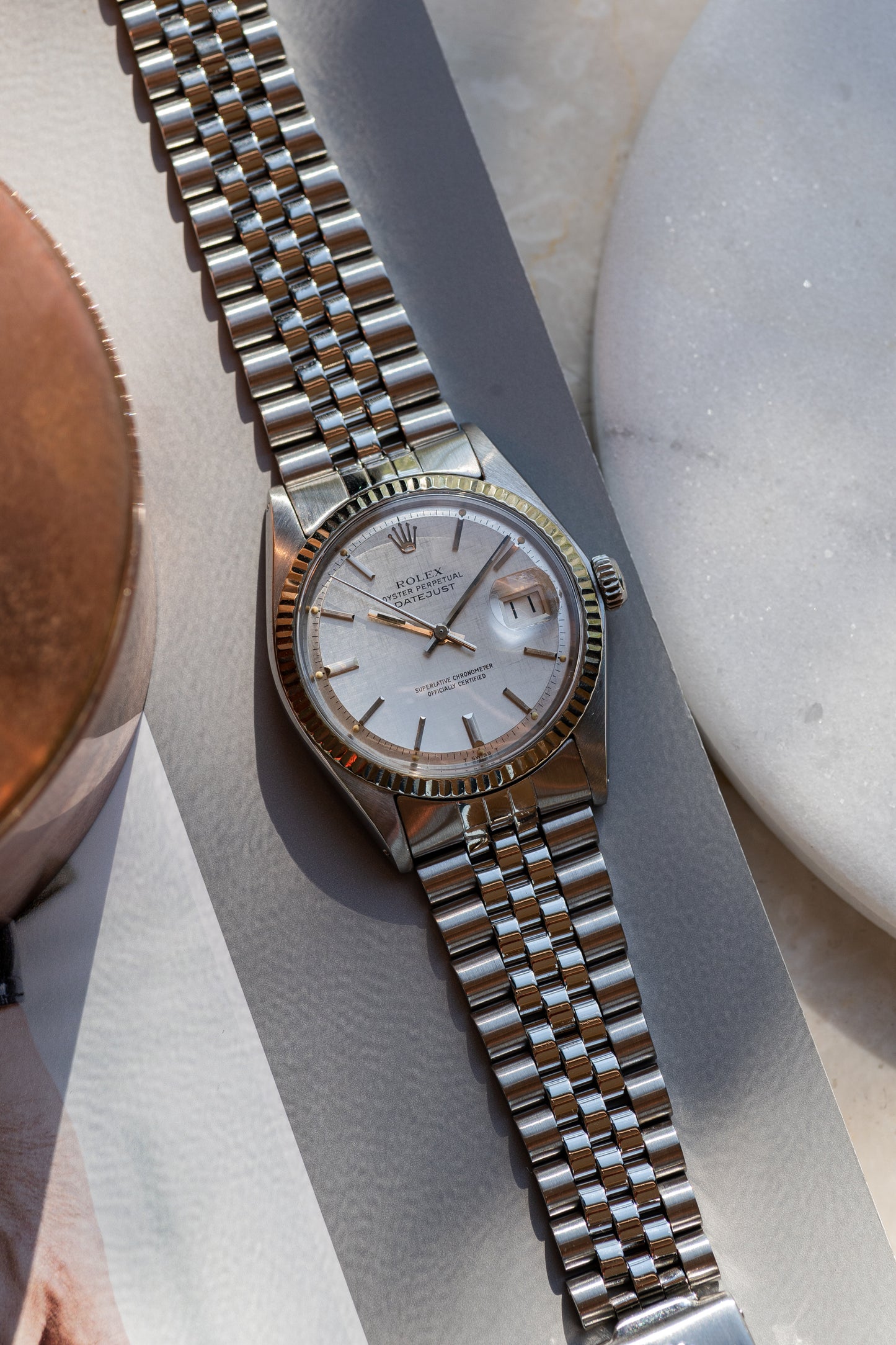 Rolex Datejust Silver Linen dial ref 1601 from 1970's