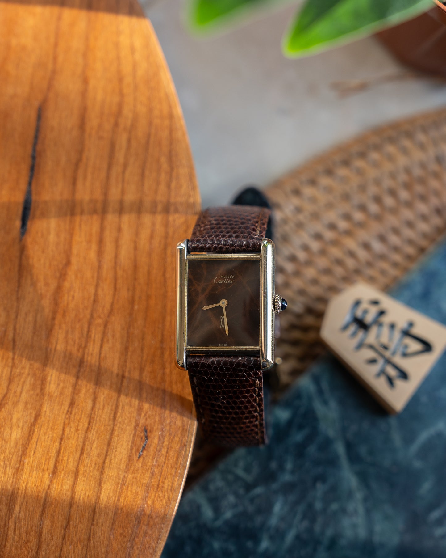 Cartier Must Tank Brown "Wood" pattern Lacquer Dial, LM size, mechanical movement