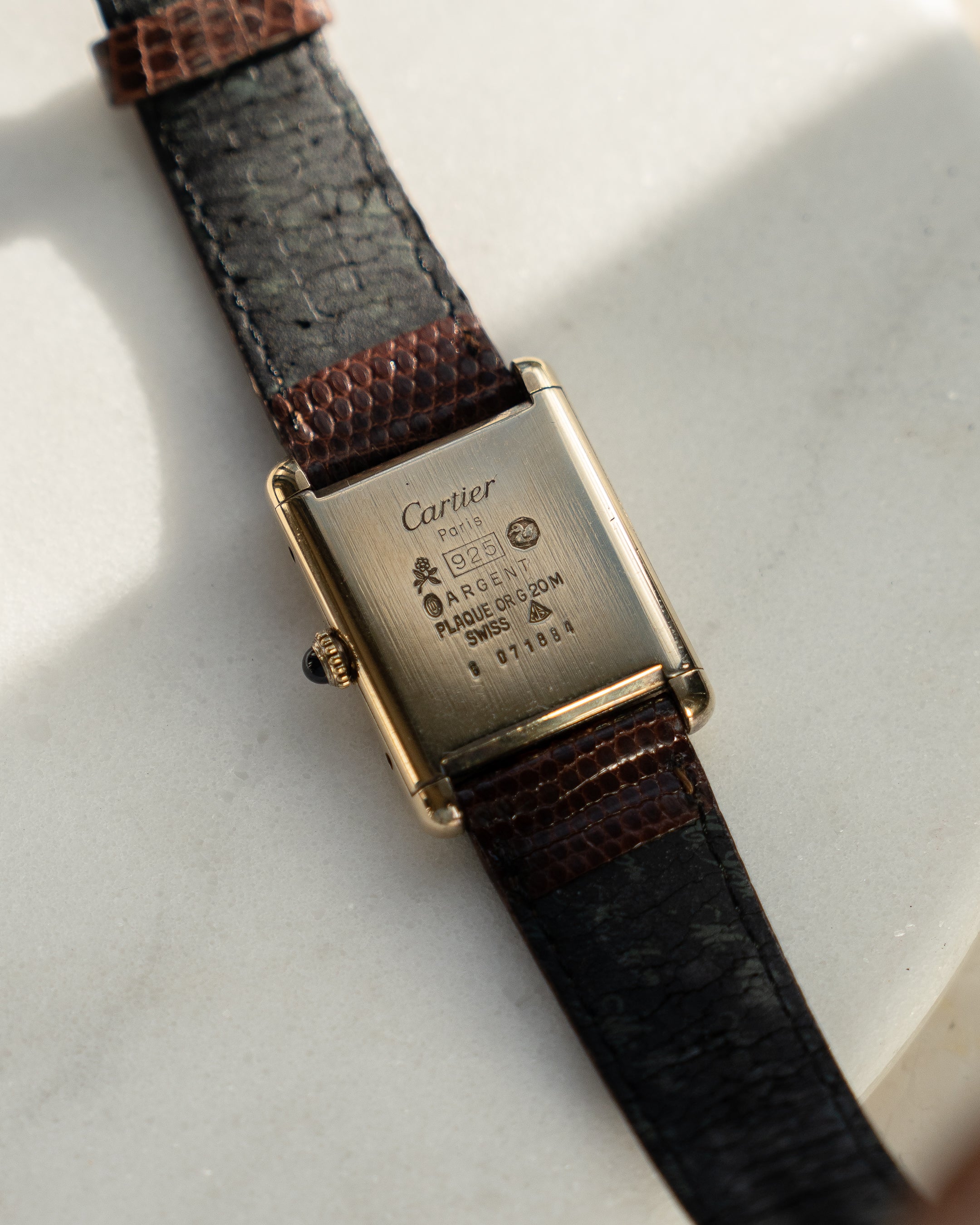Cartier Must Tank Brown "Wood" pattern Lacquer Dial, LM size, mechanical movement