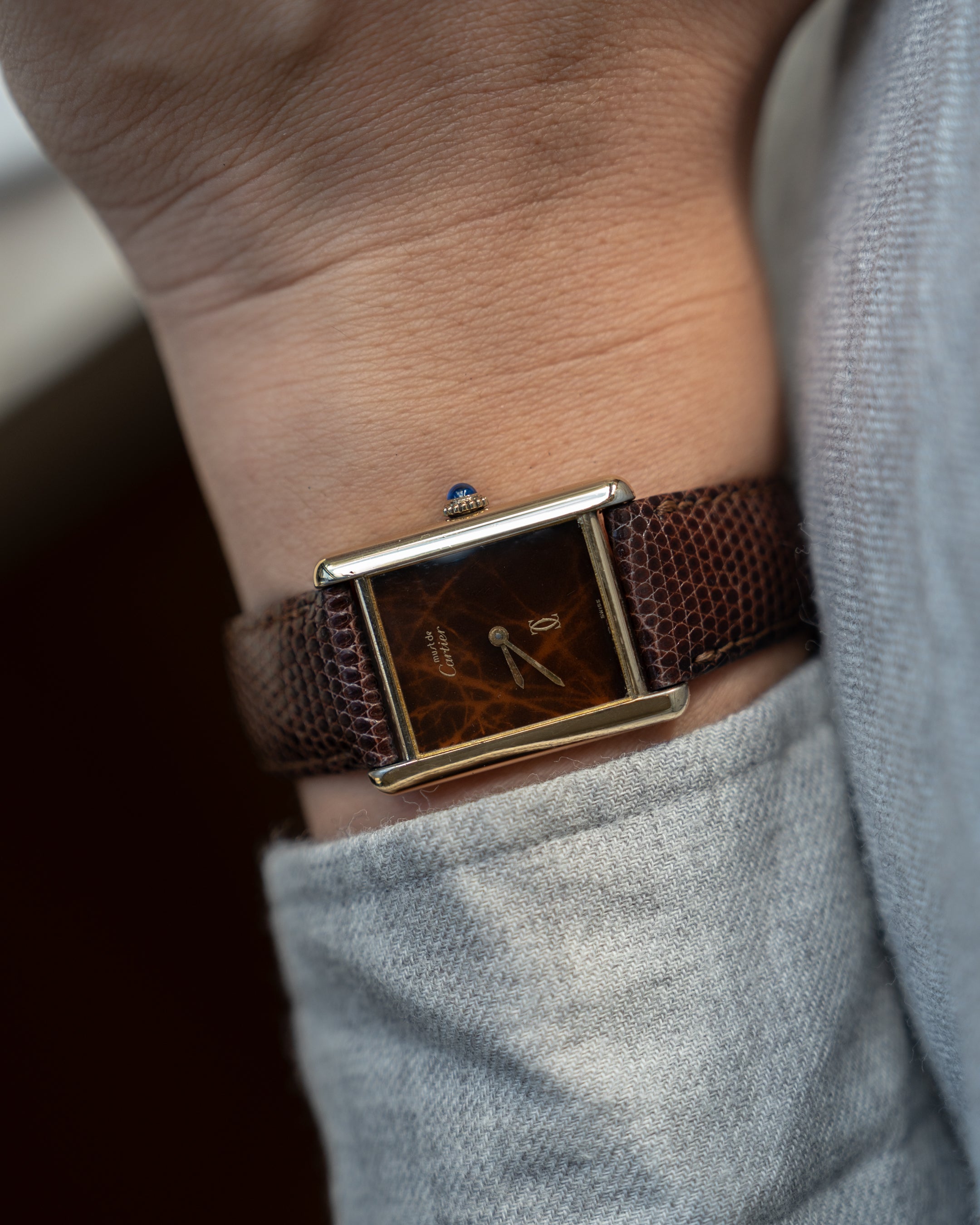 Cartier Must Tank Brown "Wood" pattern Lacquer Dial, LM size, mechanical movement