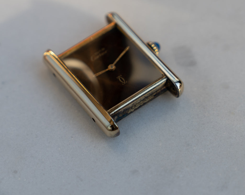 Cartier Must Tank Brown "Wood" pattern Lacquer Dial, LM size, mechanical movement