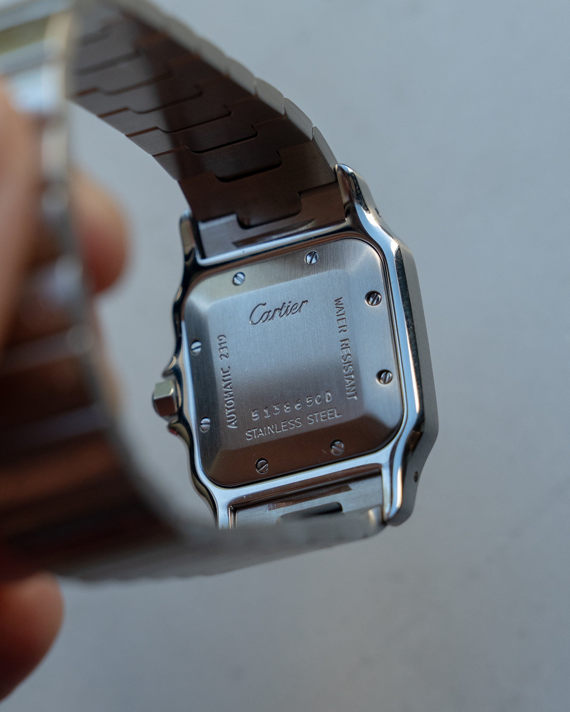 Cartier Santos Galbee guilloche dial, LM size, ref 2319 steel, box and papers