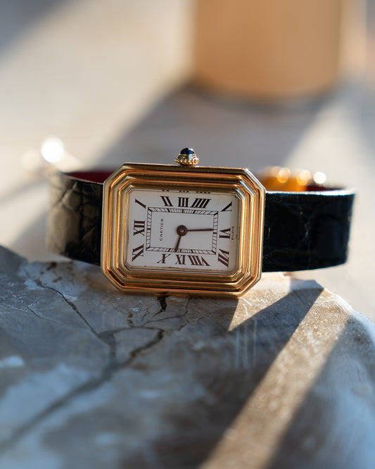 Cartier Cristallor 18k Yellow Gold, early Paris Dial and hidden lug case, SM size with 18k gold deployant buckle