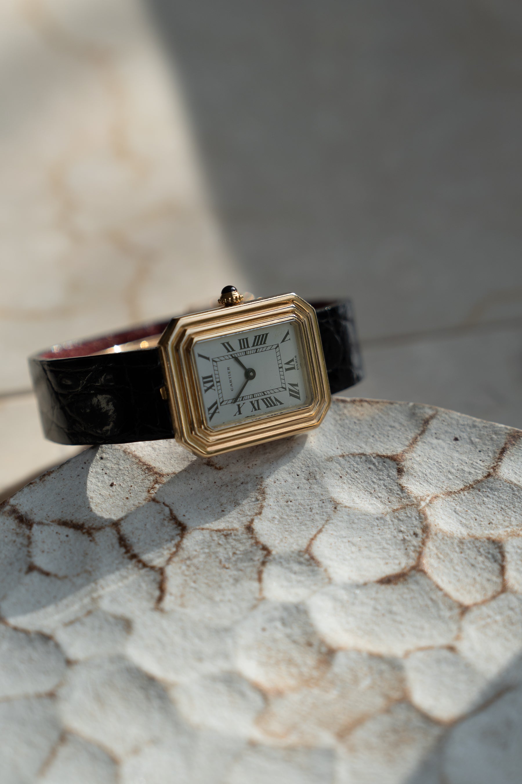 Cartier Cristallor 18k Yellow Gold, early Paris Dial and hidden lug case, SM size with 18k gold deployant buckle