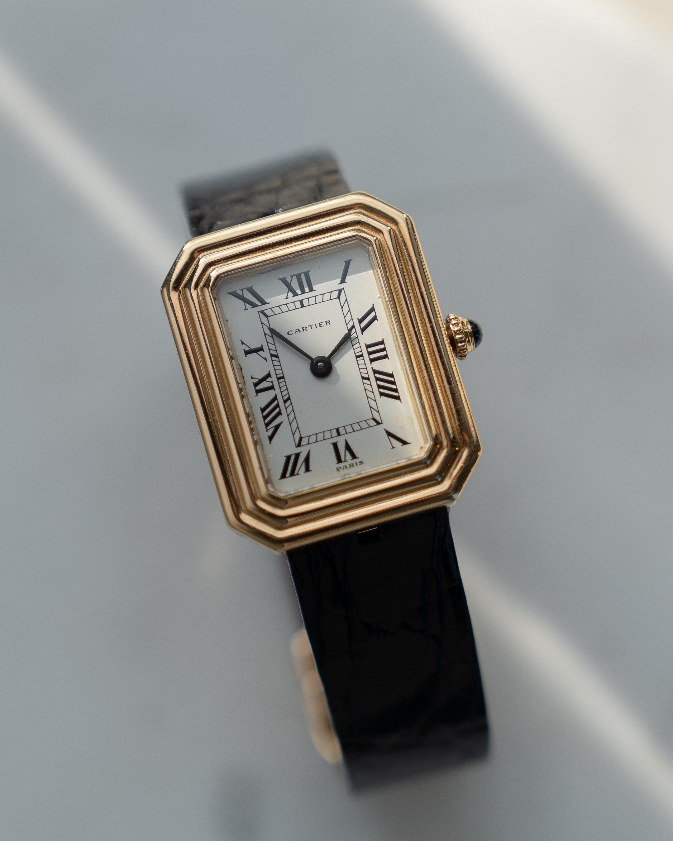 Cartier Cristallor 18k Yellow Gold, early Paris Dial and hidden lug case, SM size with 18k gold deployant buckle