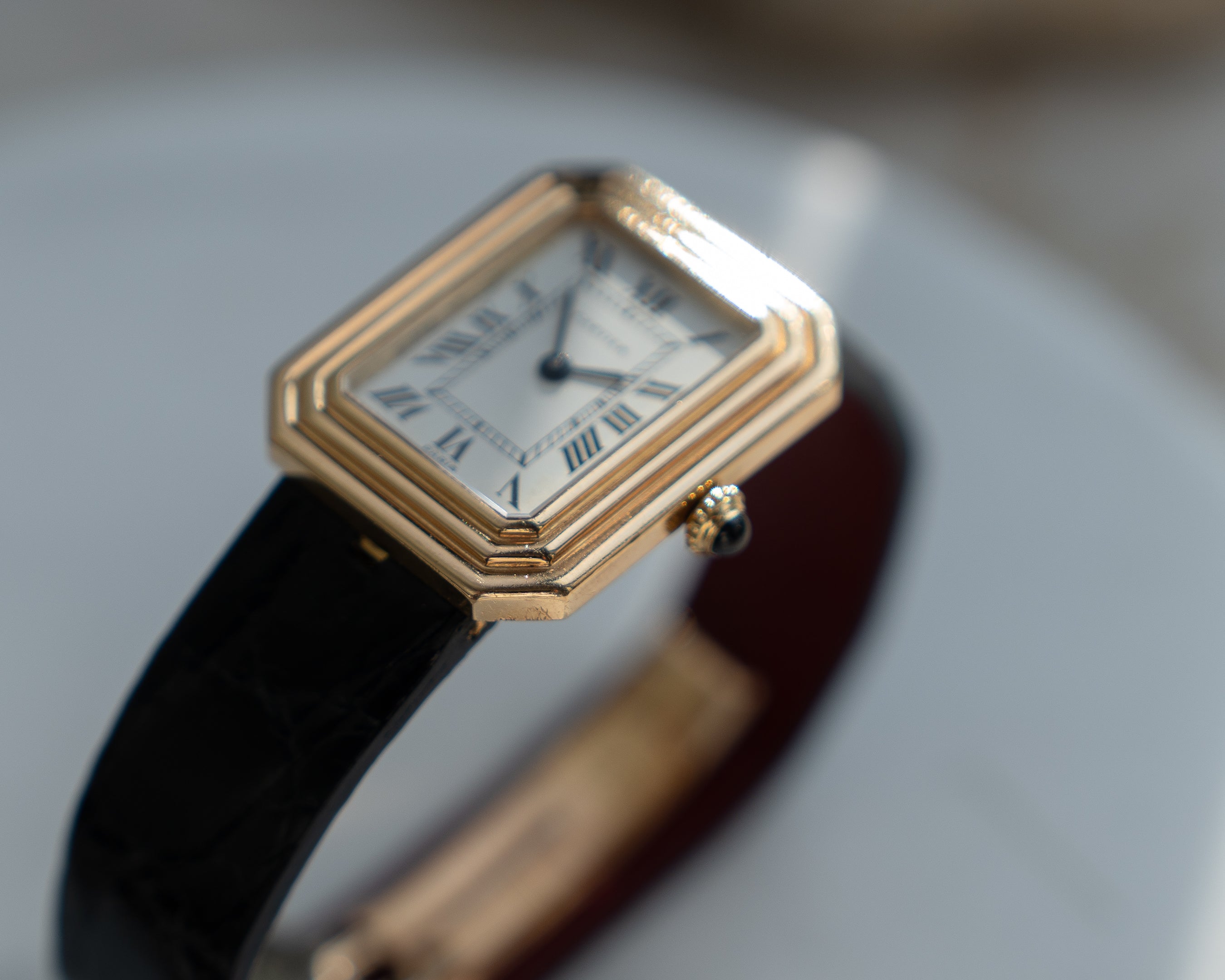 Cartier Cristallor 18k Yellow Gold, early Paris Dial and hidden lug case, SM size with 18k gold deployant buckle