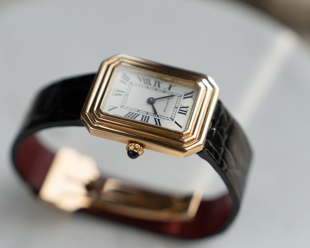 Cartier Cristallor 18k Yellow Gold, early Paris Dial and hidden lug case, SM size with 18k gold deployant buckle
