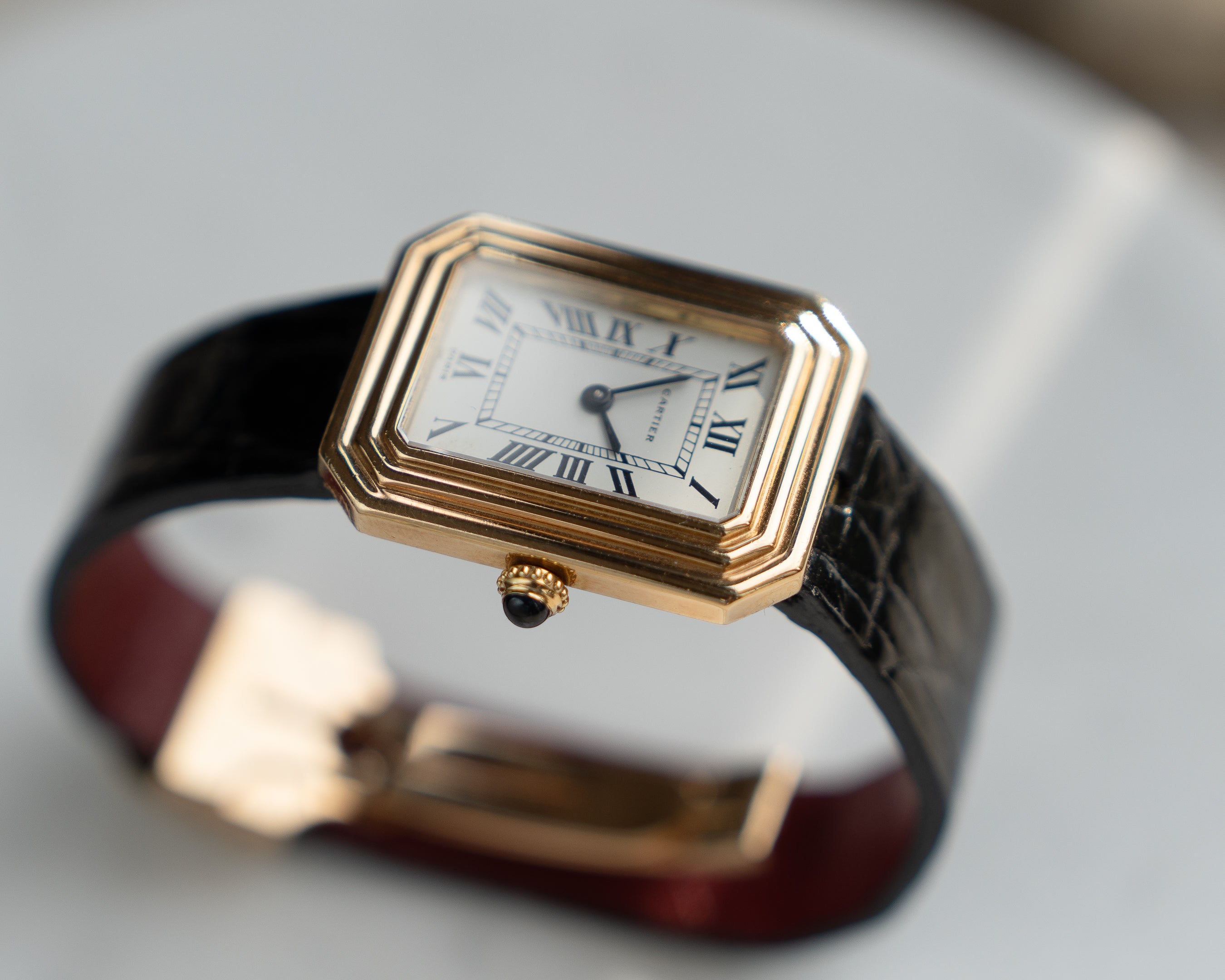 Cartier Cristallor 18k Yellow Gold, early Paris Dial and hidden lug case, SM size with 18k gold deployant buckle