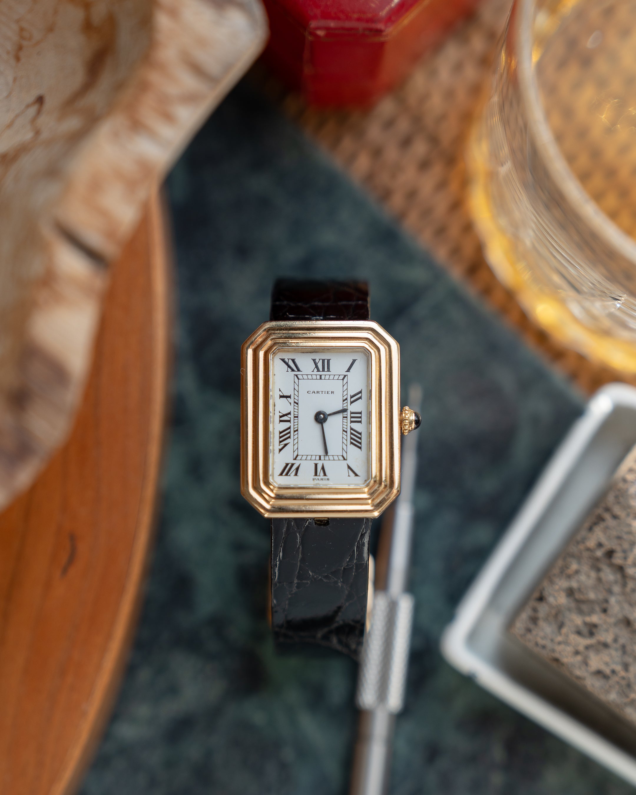 Cartier Cristallor 18k Yellow Gold, early Paris Dial and hidden lug case, SM size with 18k gold deployant buckle