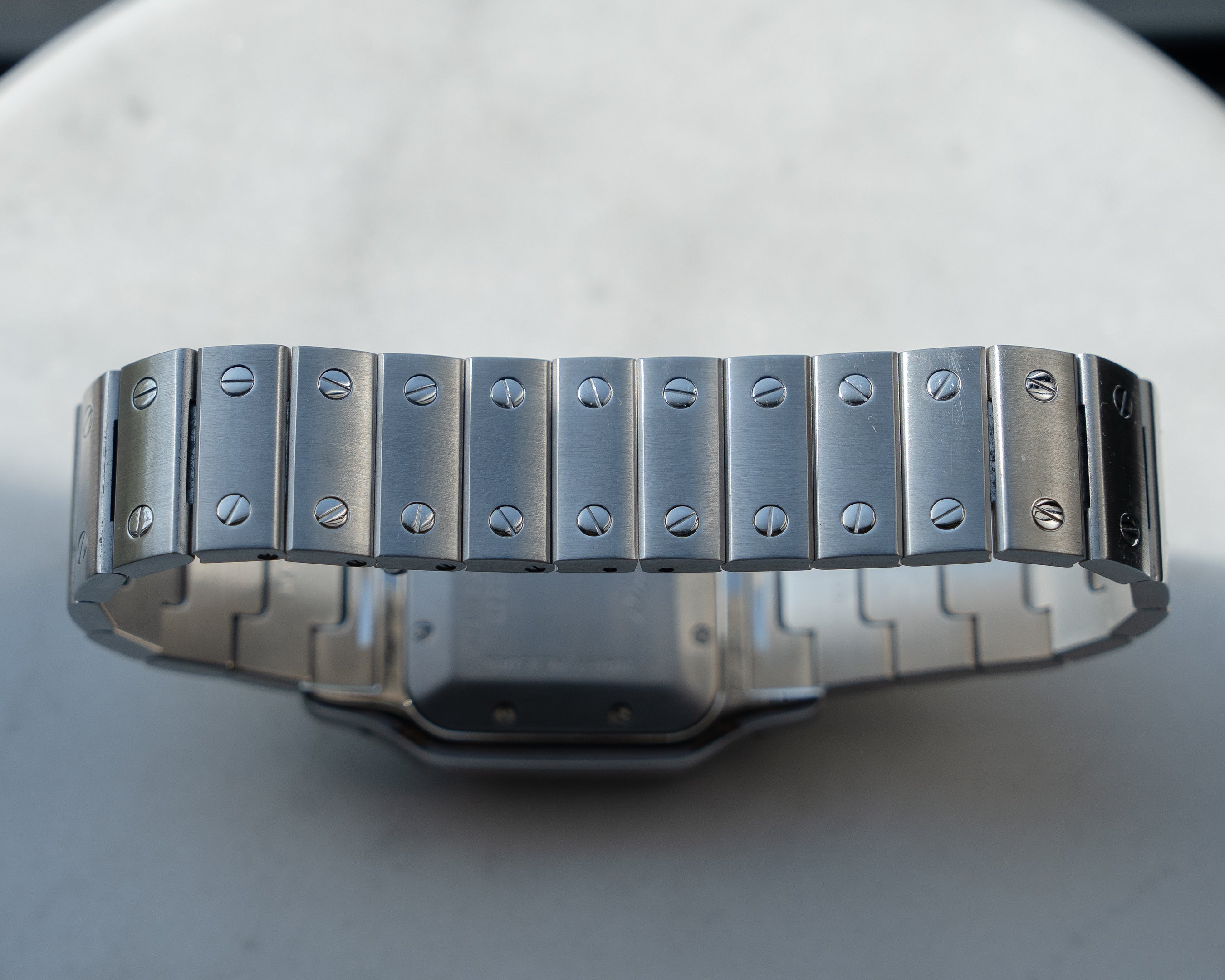 Cartier Santos Galbee guilloche dial, LM size, ref 2319 in steel, box and papers