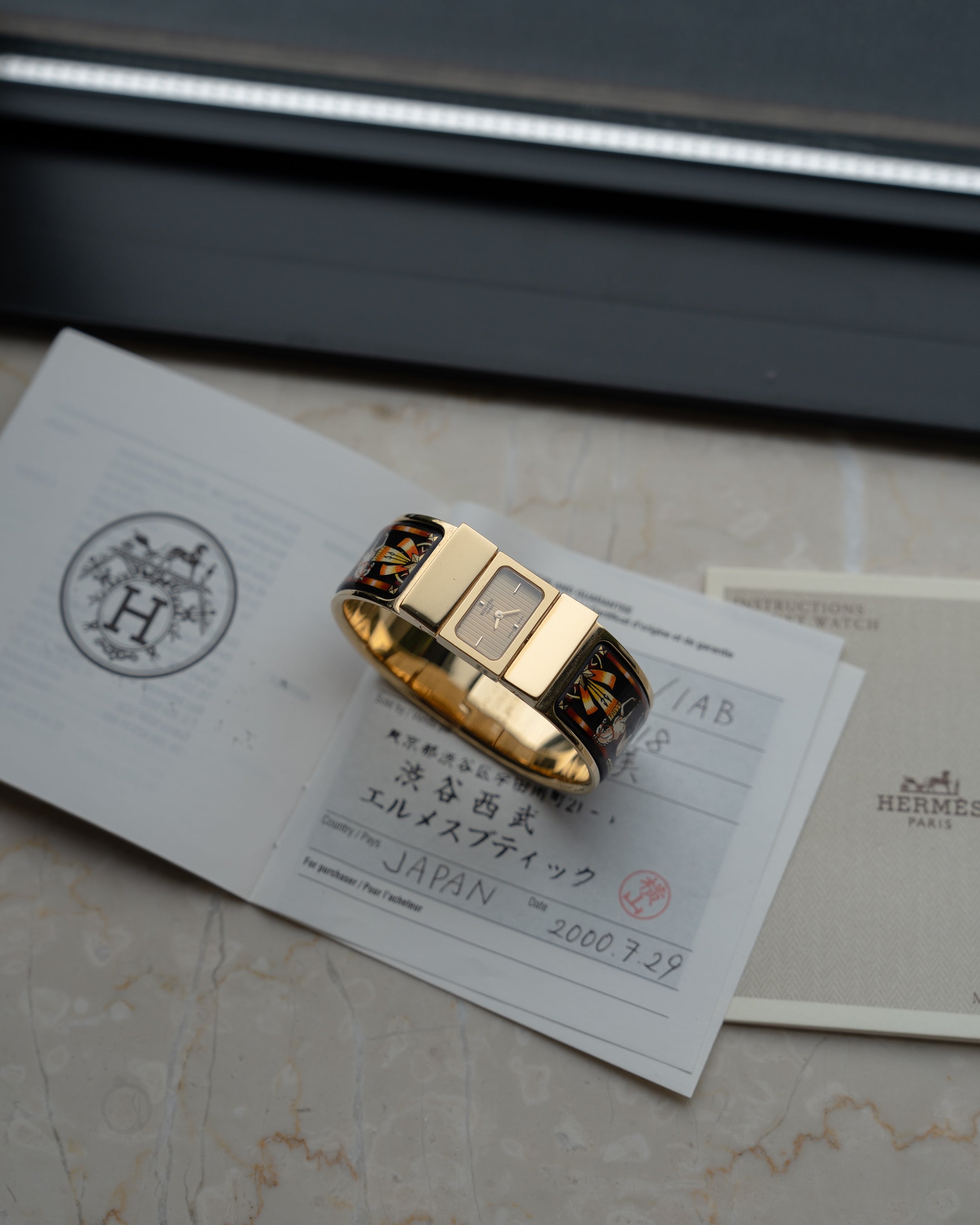 Hermes Loquet Bangle wrist watch ref L01.201 with certificate of guarantee