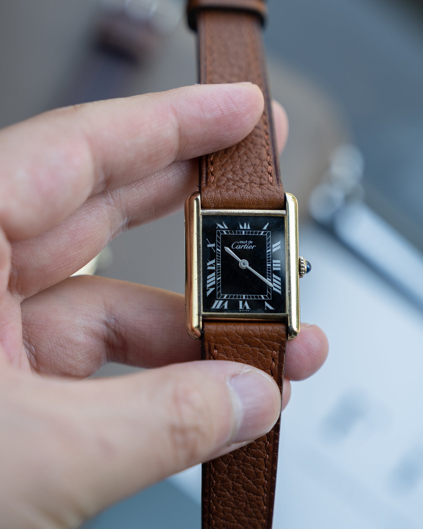Cartier Must Tank Black Dial with silver painted numerals - LM size, manual wind movement