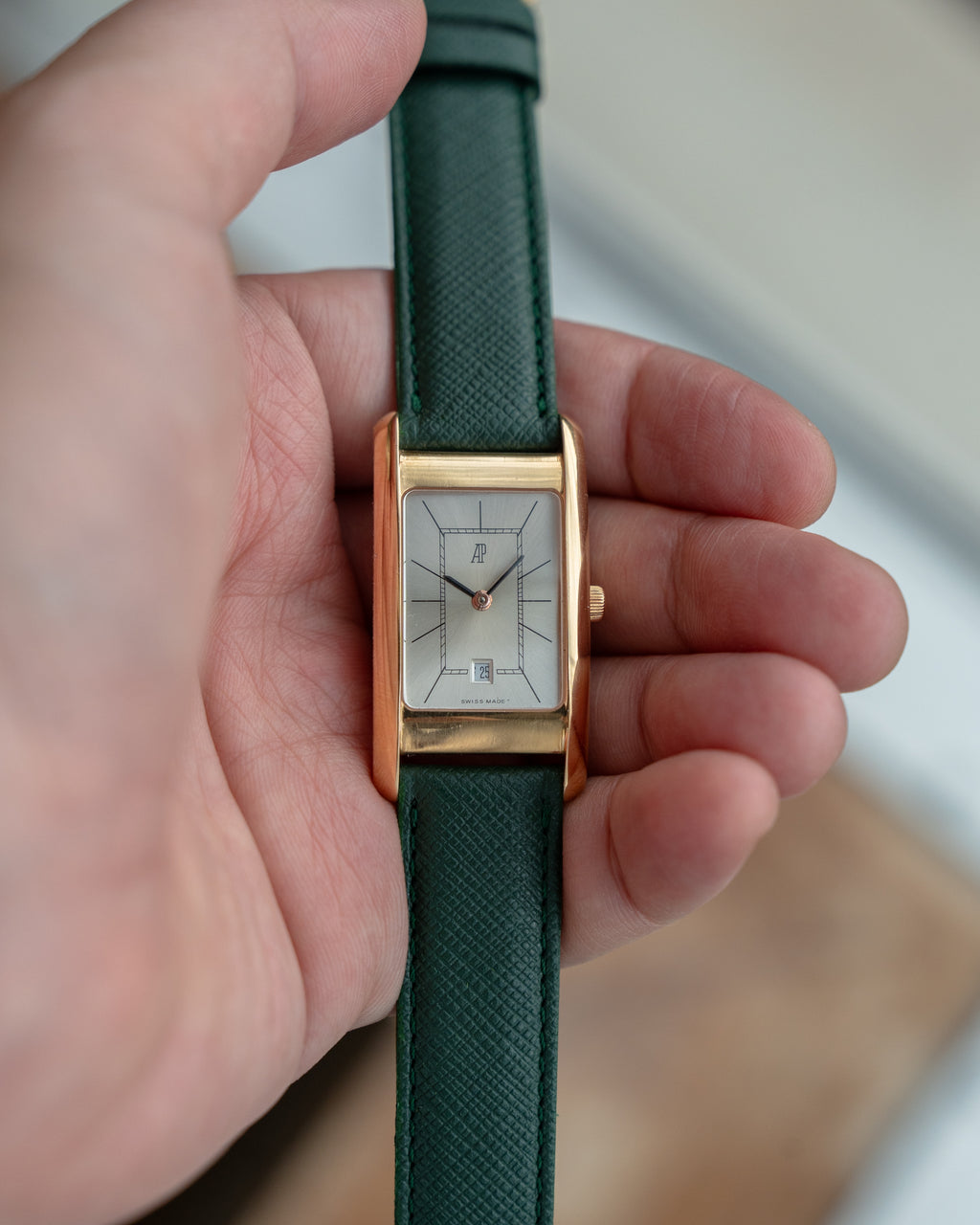 Audermars Piguet Tank in 18k yellow gold featuring a grey dial