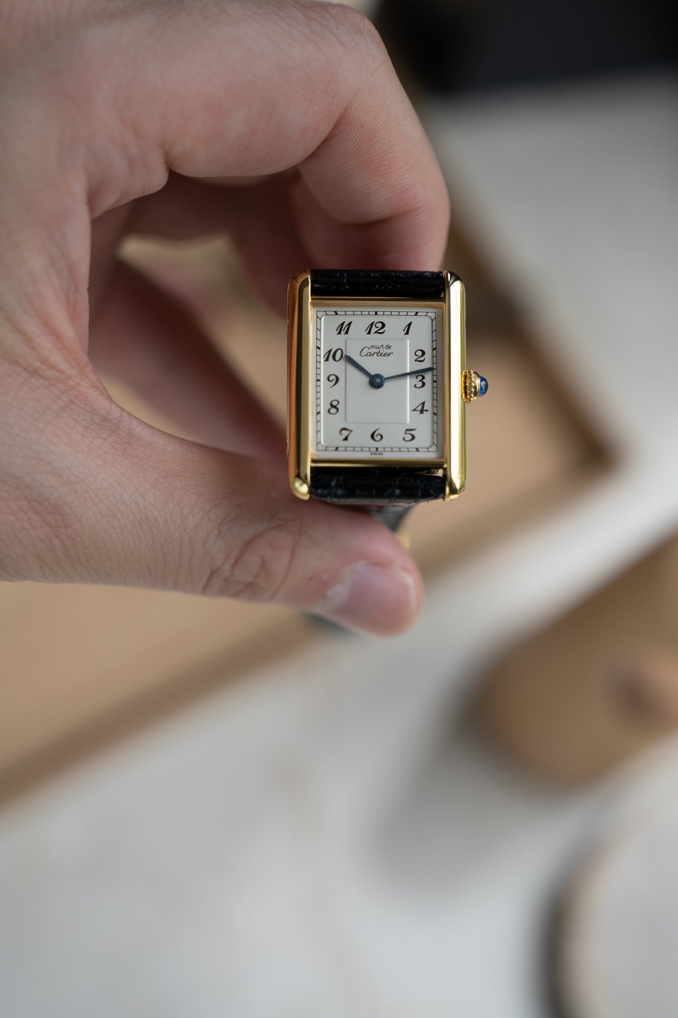 Must de Cartier Tank LM Breguet Numeral white dial box papers