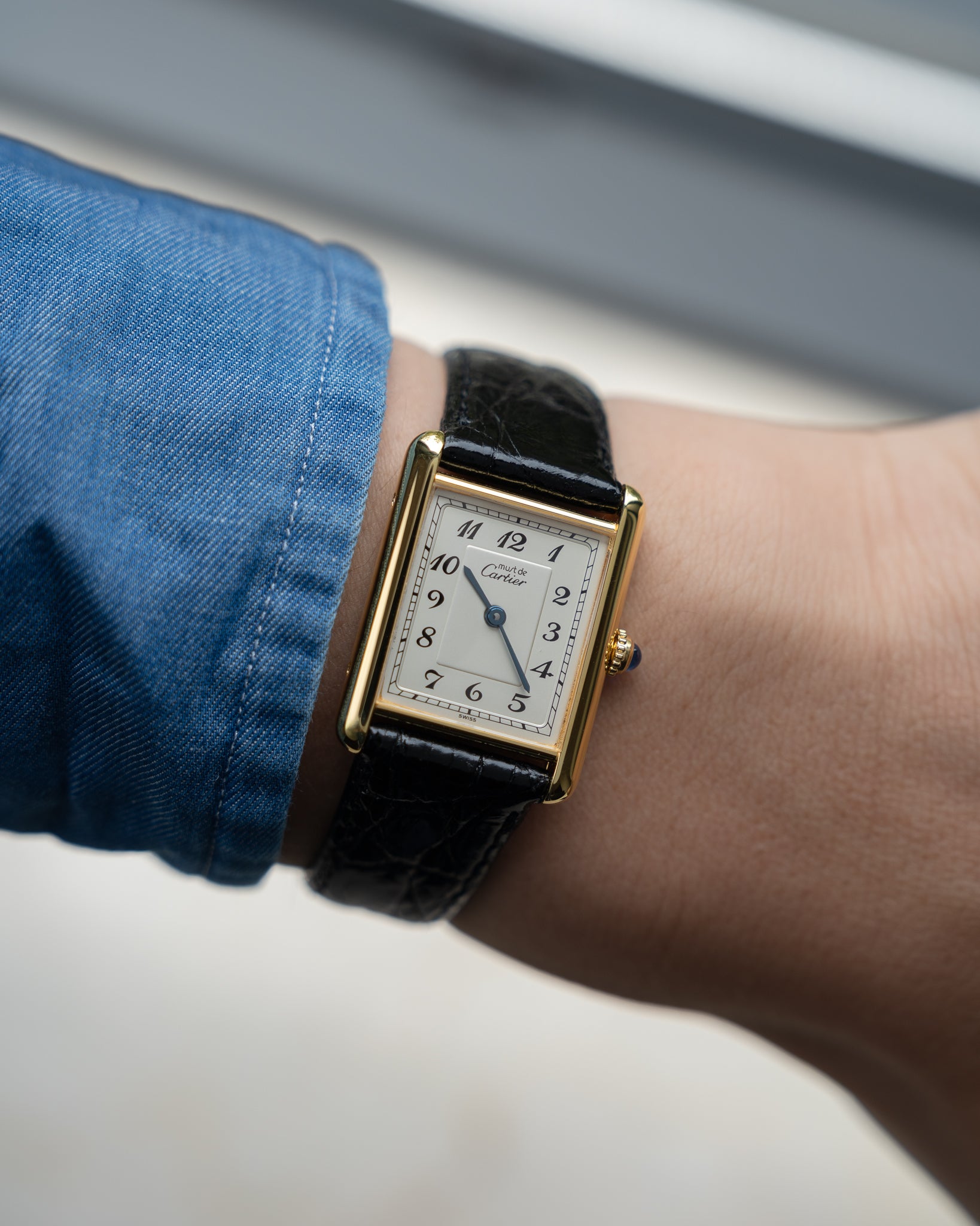 Must de Cartier Tank LM- Breguet Numeral white dial, box & papers