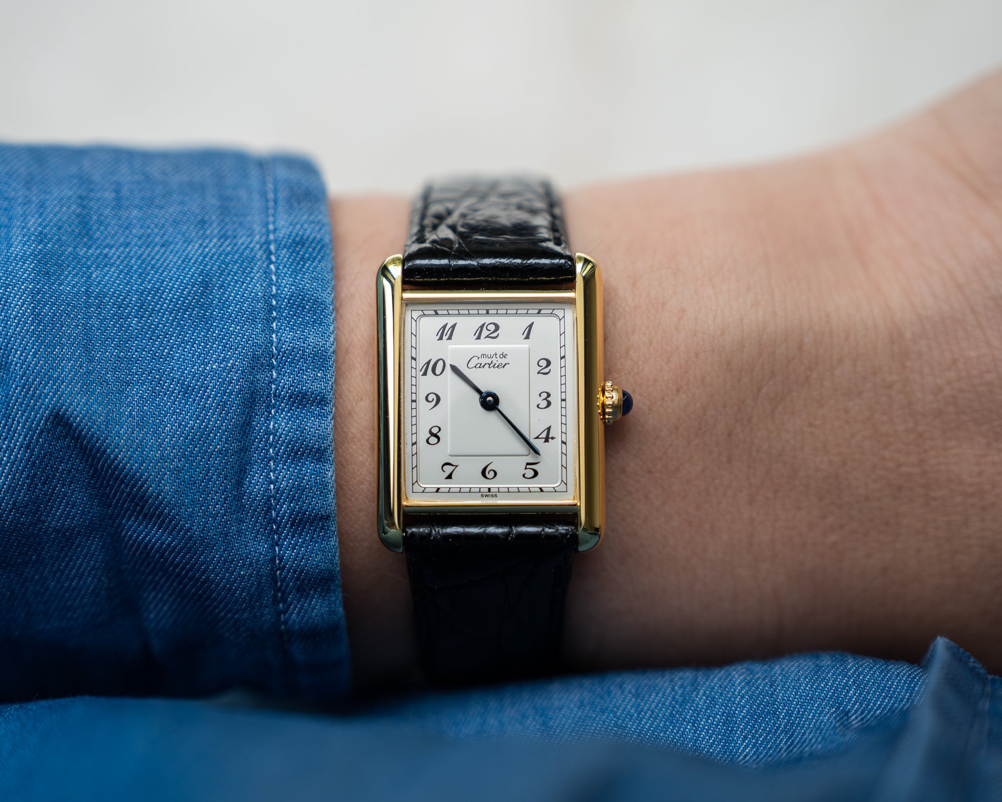 Must de Cartier Tank LM- Breguet Numeral white dial, box & papers