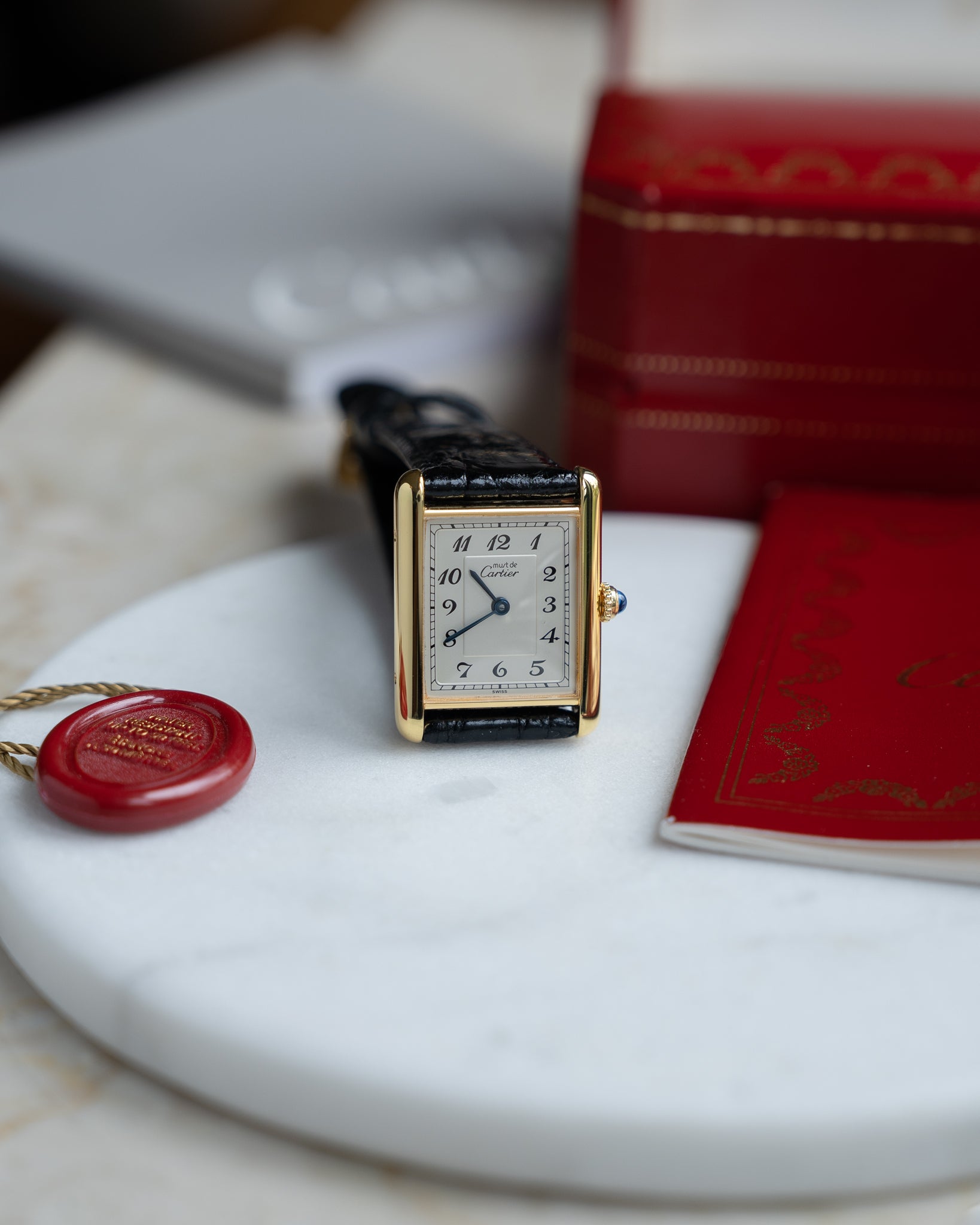 Must de Cartier Tank LM- Breguet Numeral white dial, box & papers