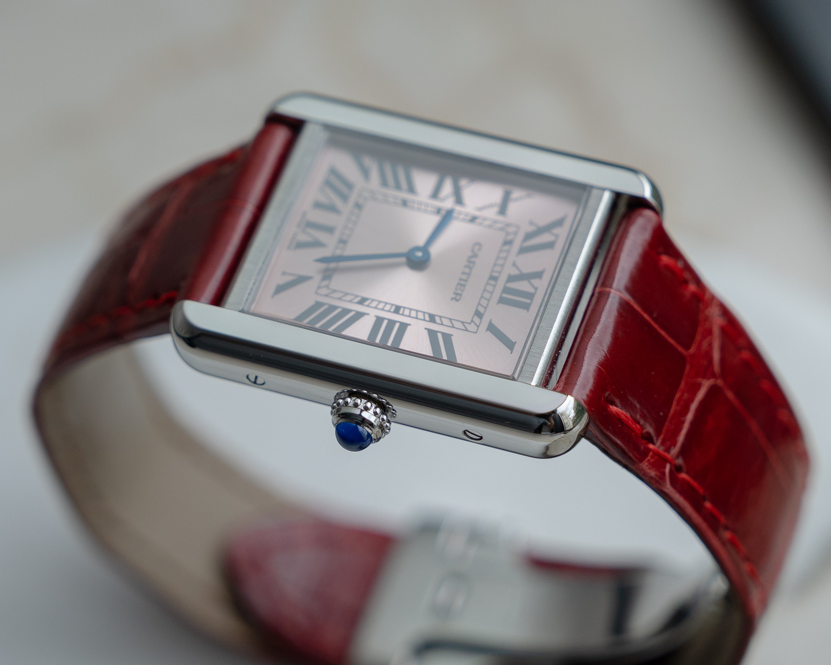 Cartier Tank Solo in steel, reference 3170, pink dial