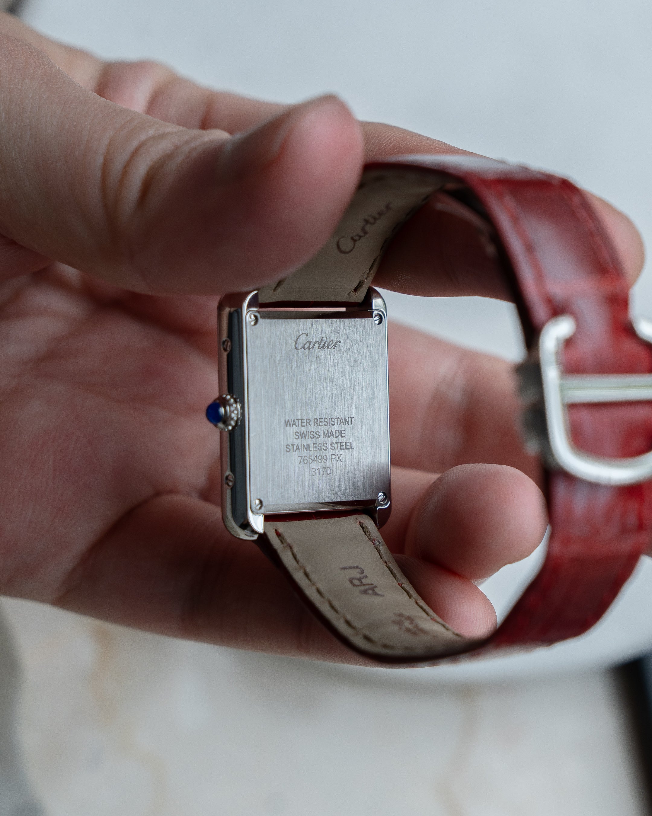 Cartier Tank Solo in steel, reference 3170, pink dial