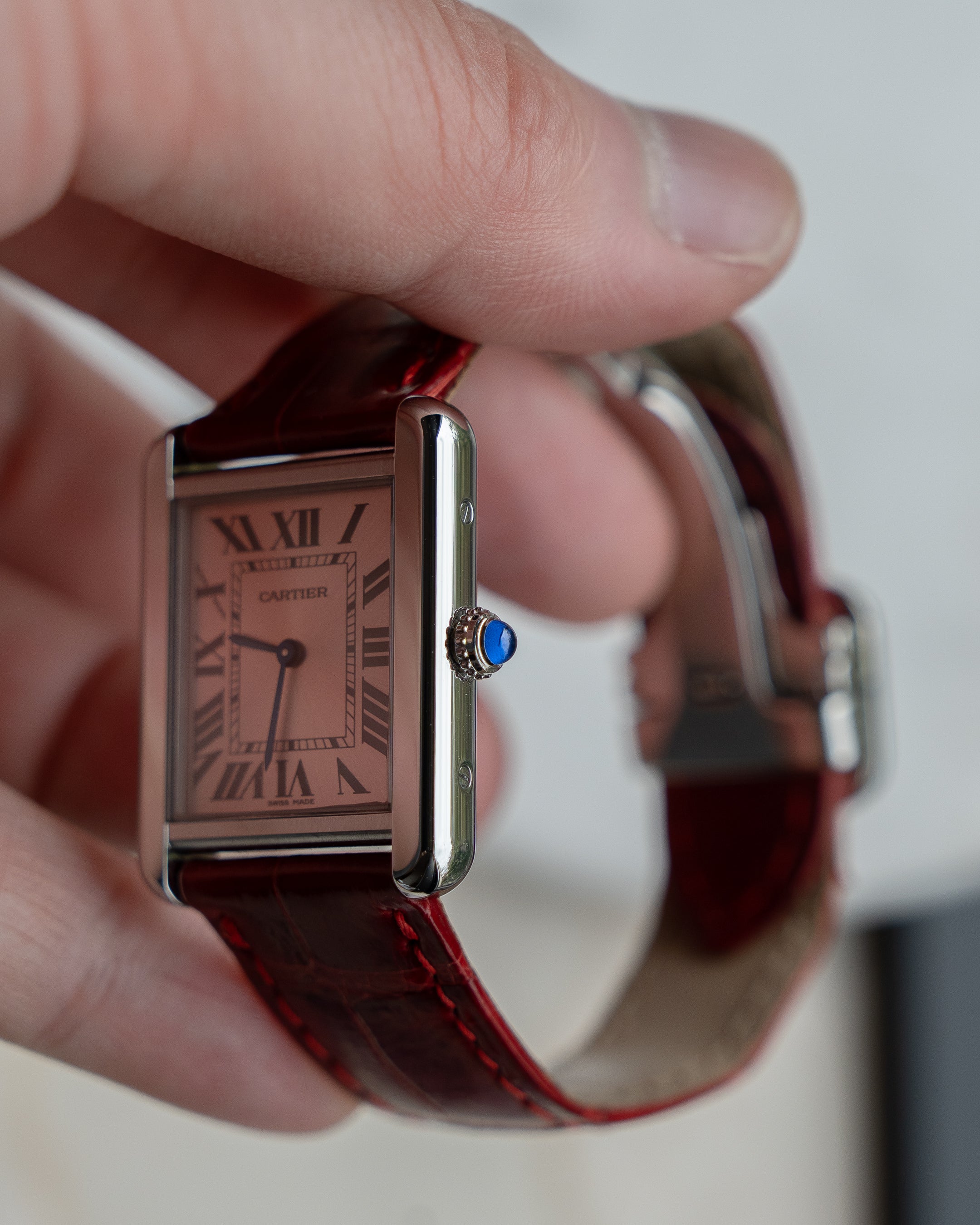 Cartier Tank Solo in steel, reference 3170, pink dial