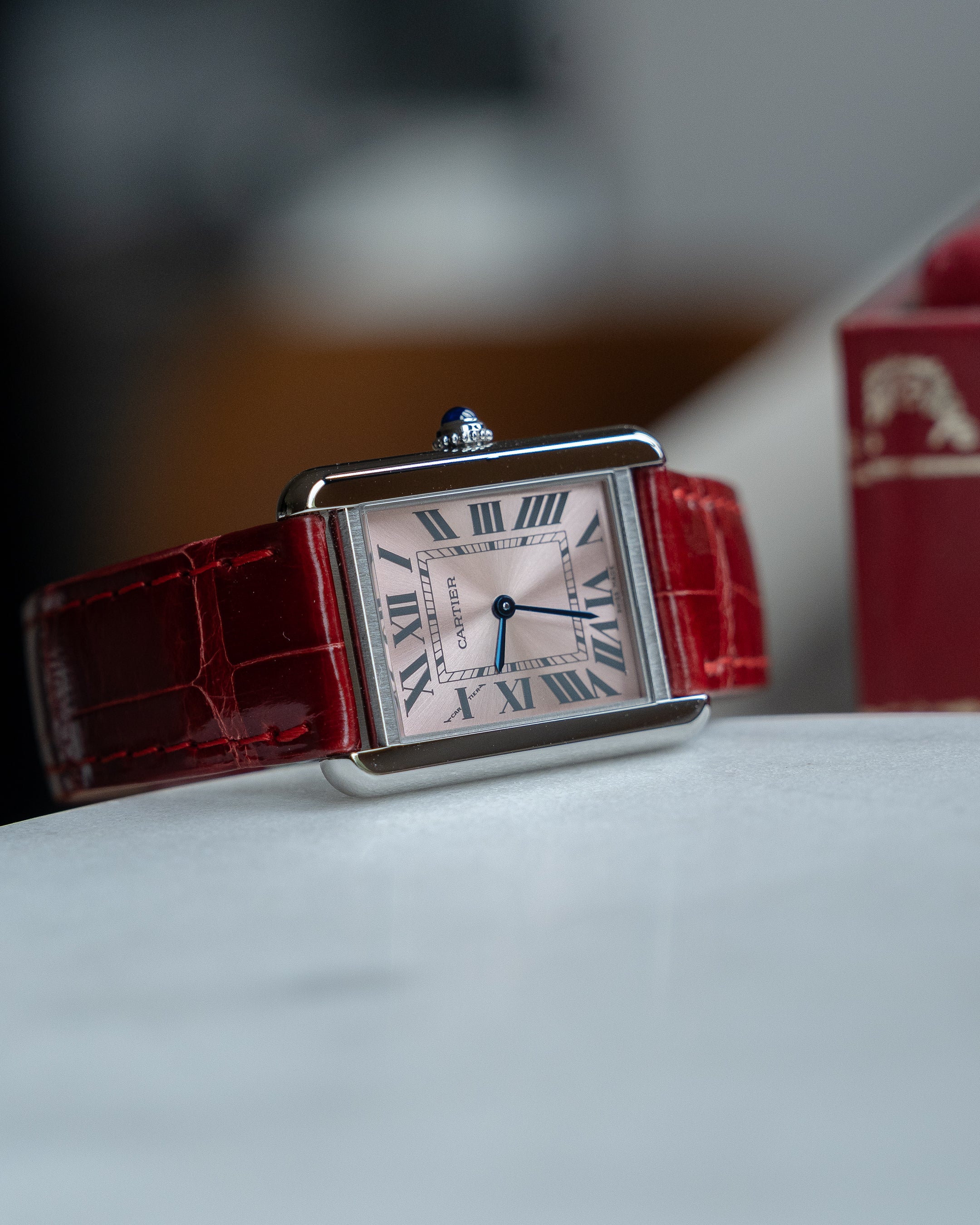 Cartier Tank Solo in steel, reference 3170, pink dial