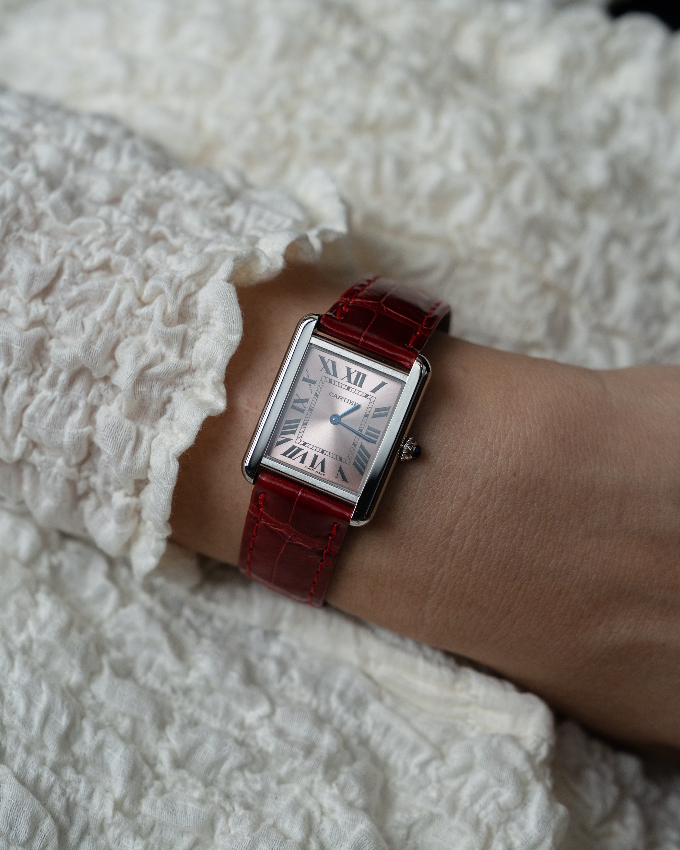 Cartier Tank Solo in steel, reference 3170, pink dial
