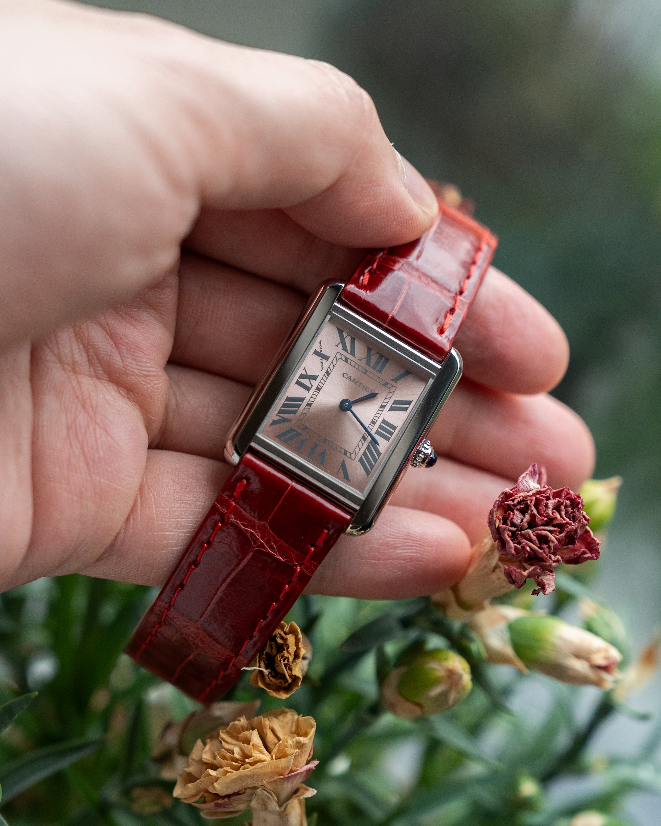 Cartier Tank Solo in steel, reference 3170, pink dial