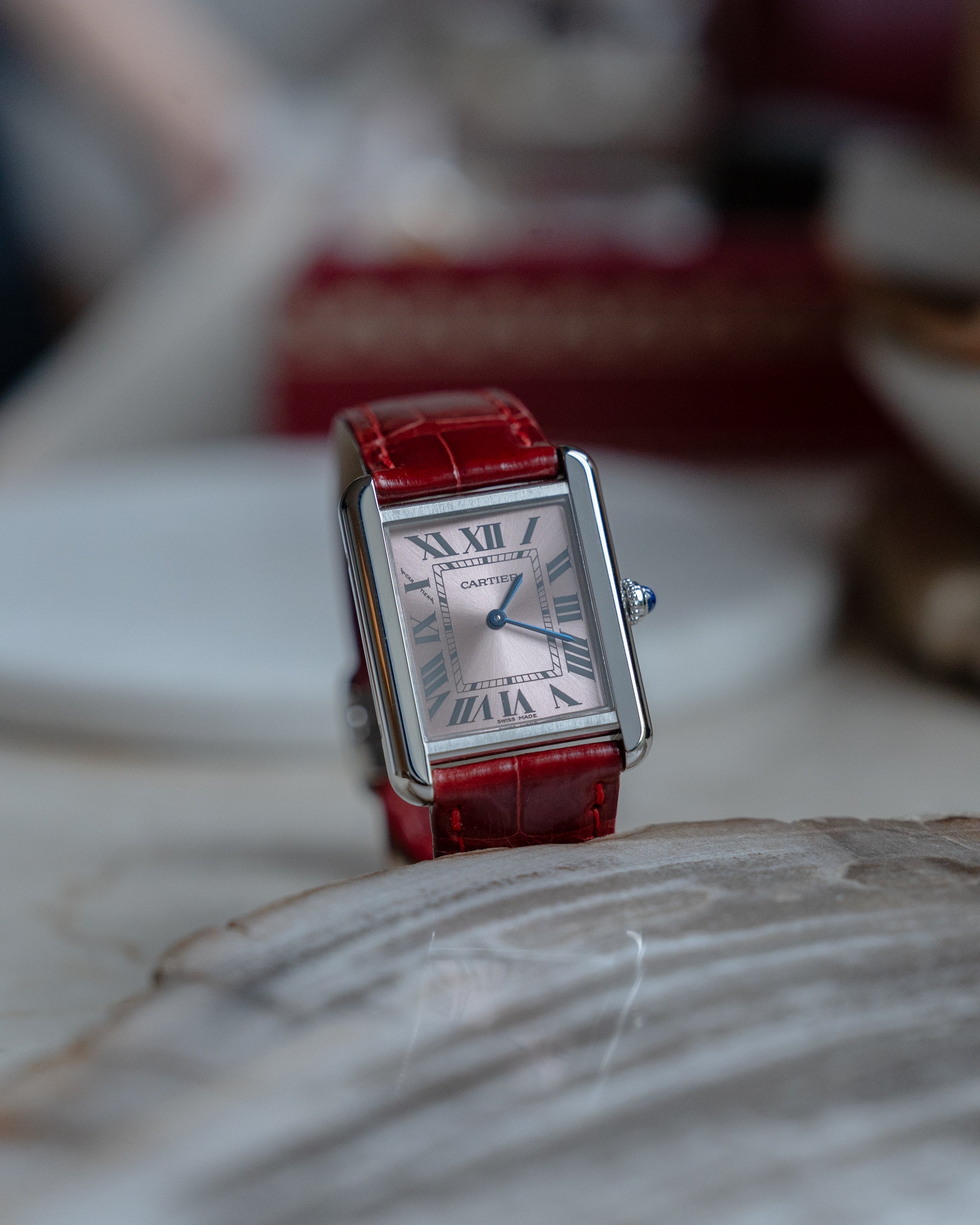 Cartier Tank Solo in steel, reference 3170, pink dial