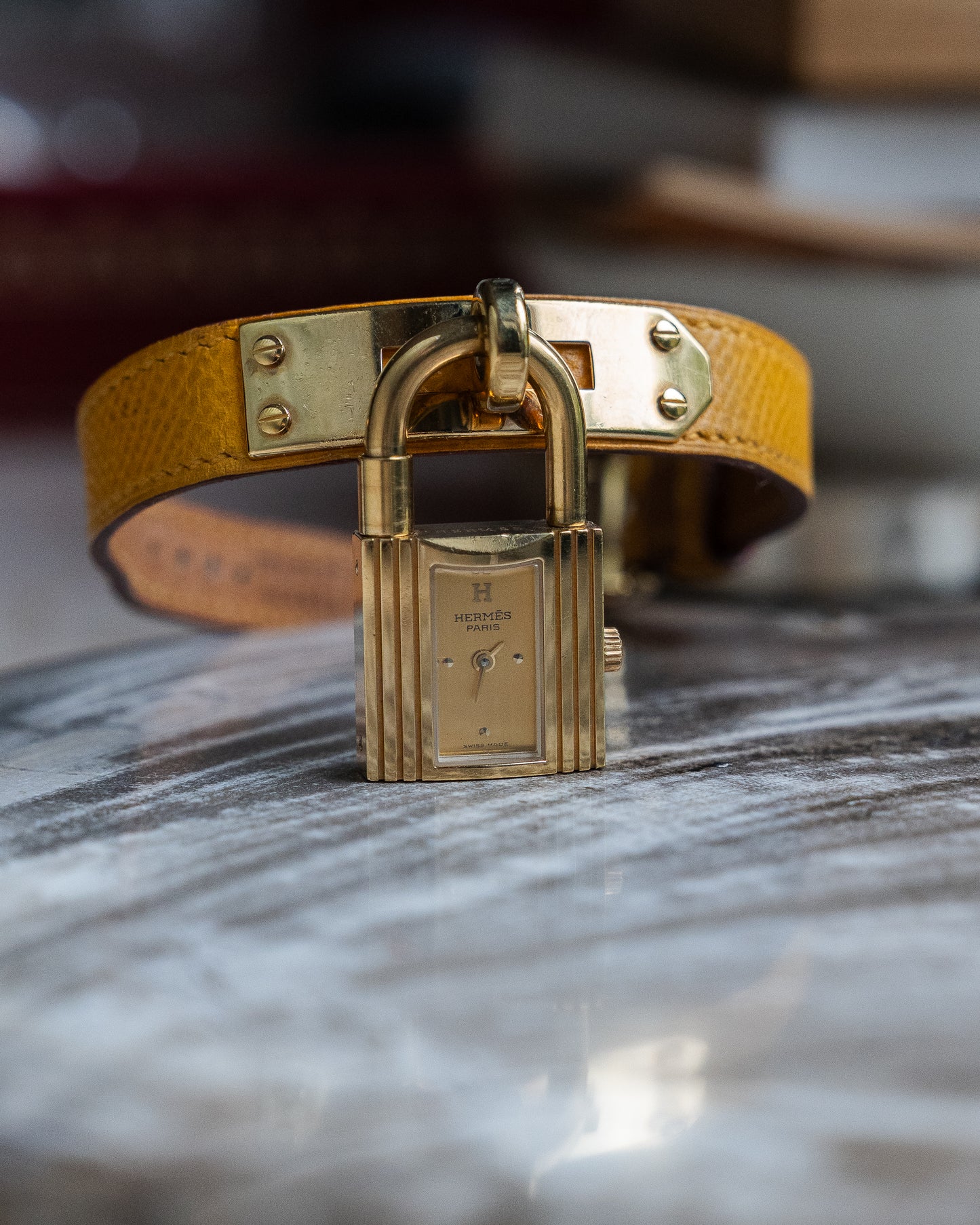 Hermès Kelly Watch with yellow calf leather strap
