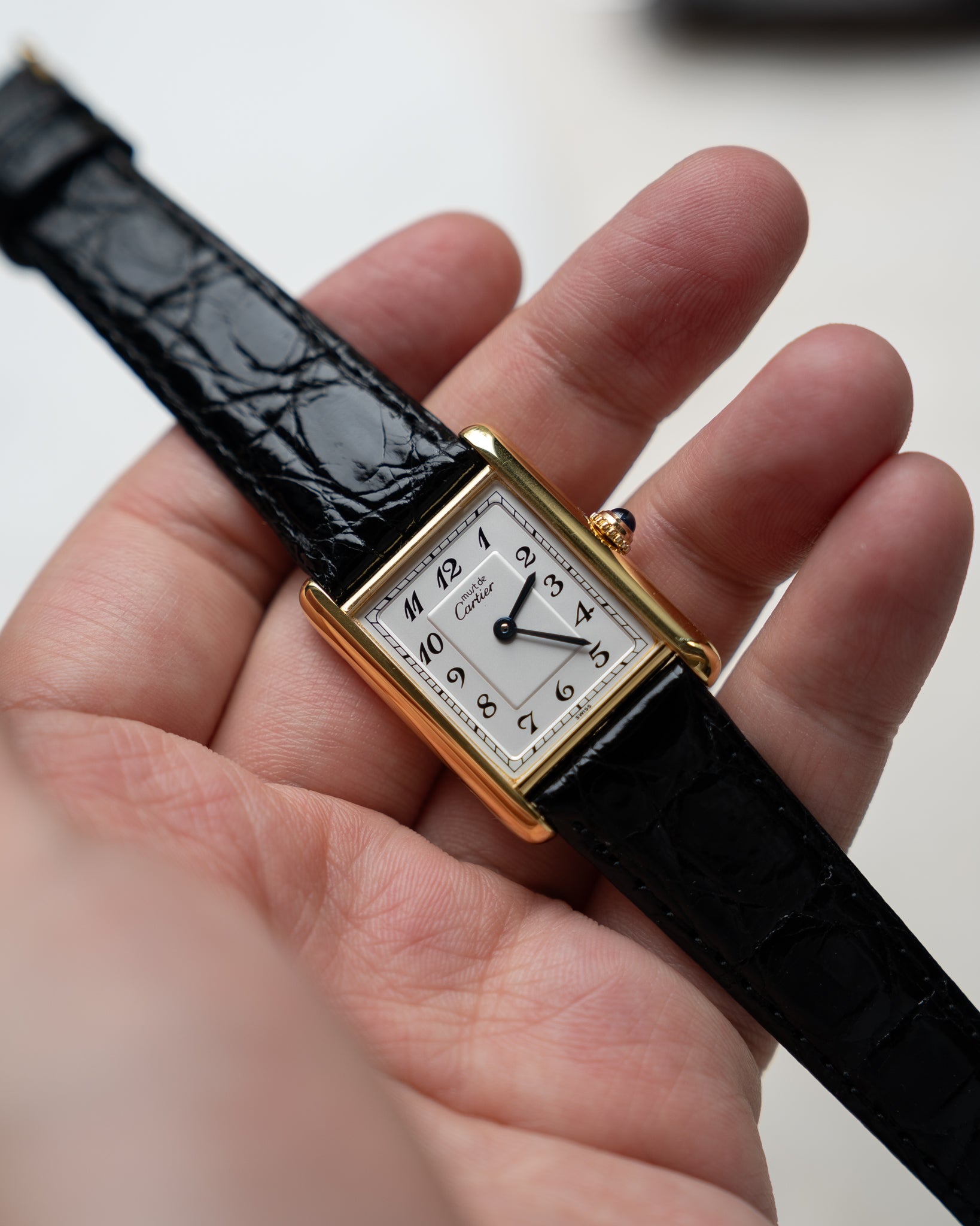Must de Cartier Tank LM- Breguet Numeral white dial, box & buckle
