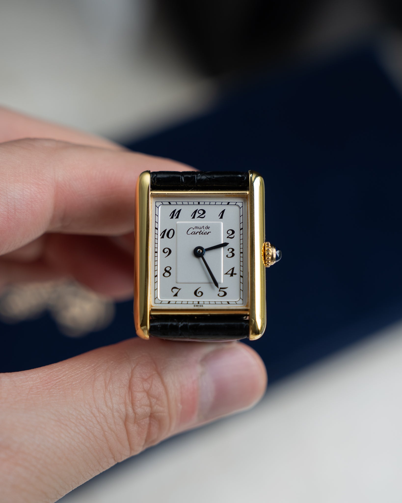Must de Cartier Tank LM- Breguet Numeral white dial, box & buckle