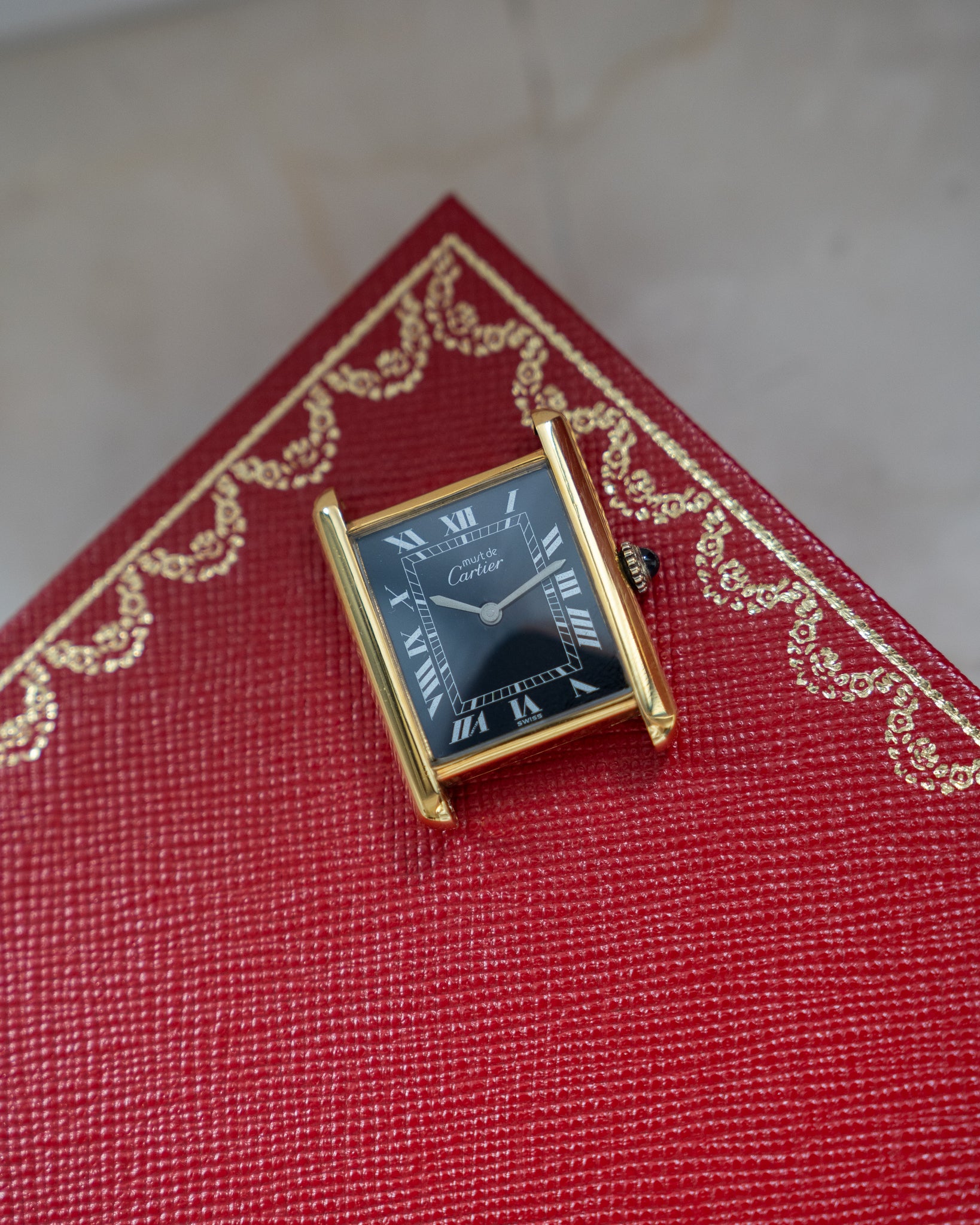 Cartier Must Tank Black Dial LM manual wind movement