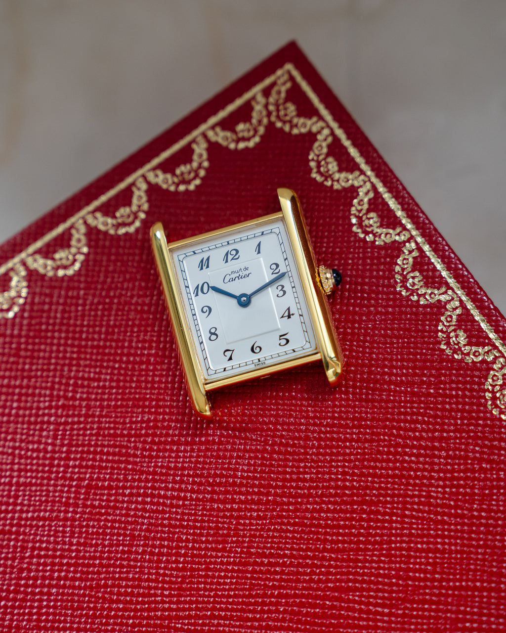 Must de Cartier Tank LM- Breguet Numeral white dial, box & buckle