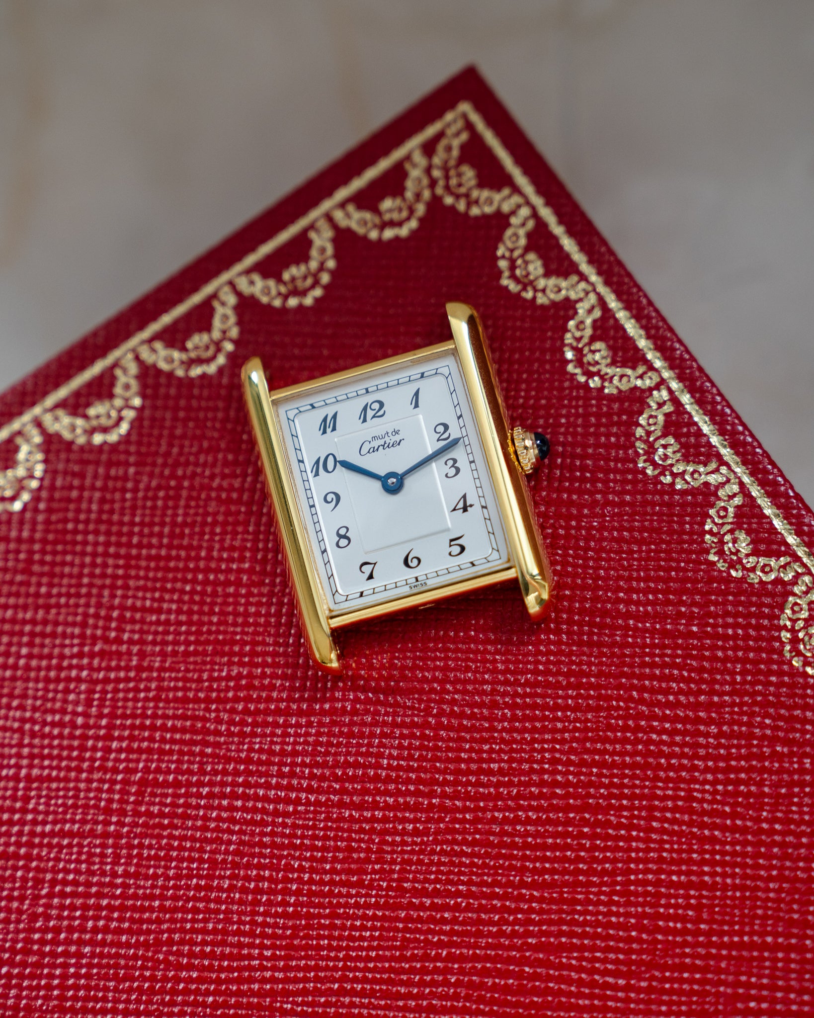 Must de Cartier Tank LM- Breguet Numeral white dial, box & buckle