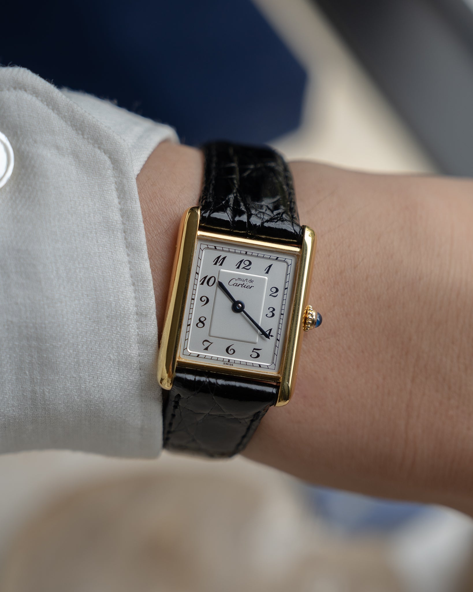 Must de Cartier Tank LM- Breguet Numeral white dial, box & buckle