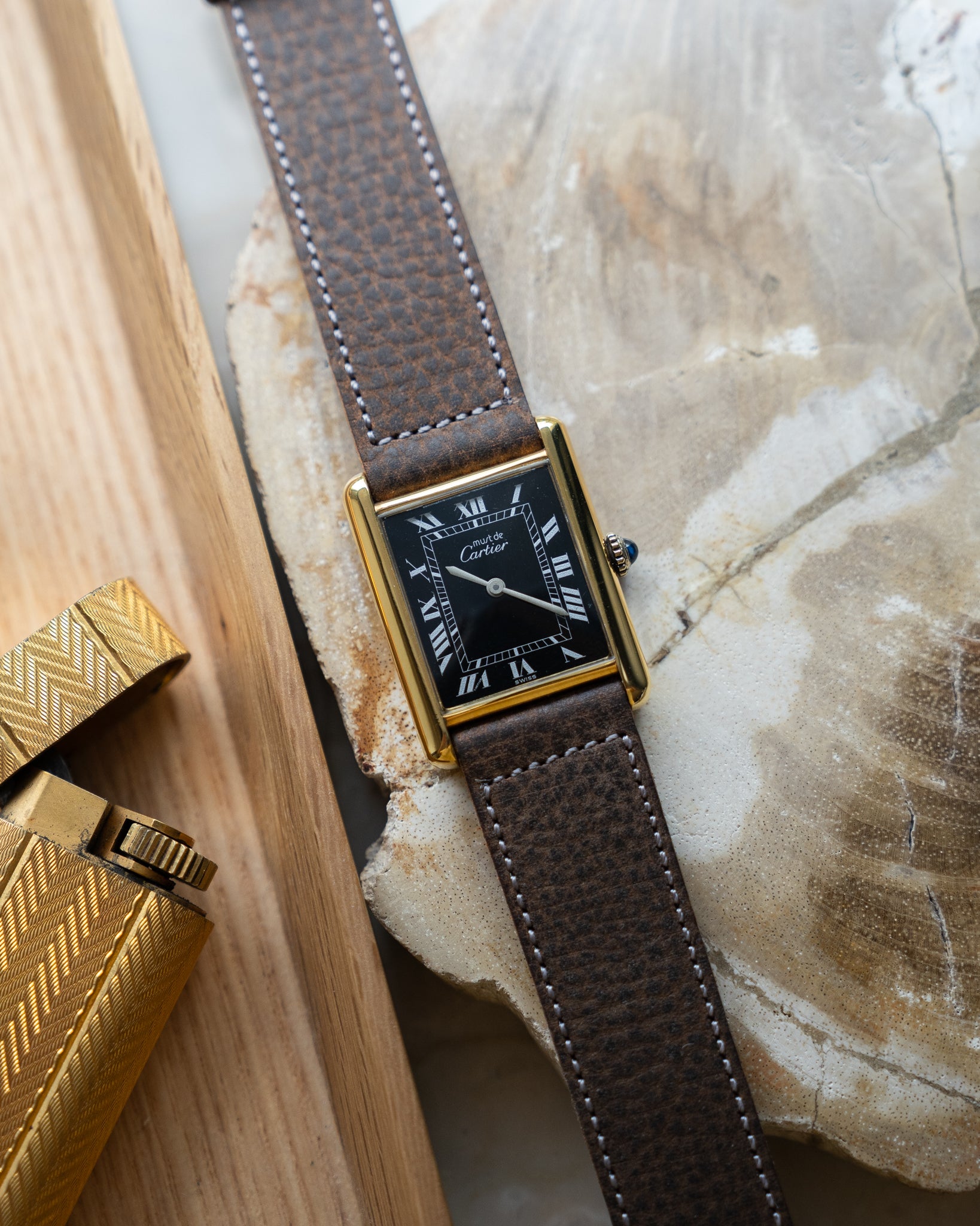 Cartier Must Tank Black Dial LM manual wind movement