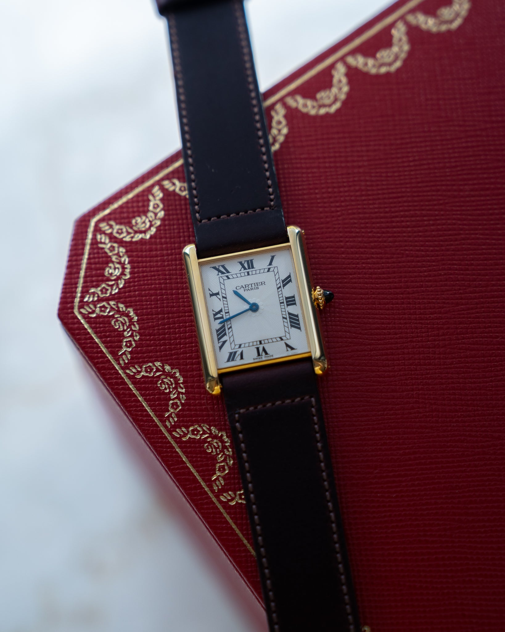 Cartier Tank Louis LM in YG, CPCP "Collection Prive" later rosette dial, full set