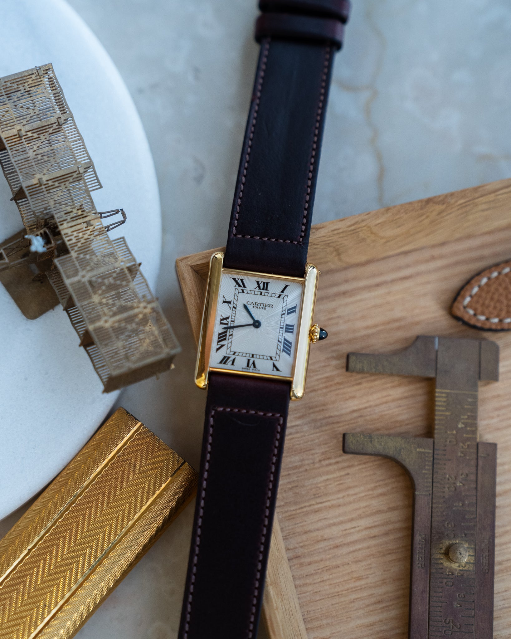 Cartier Tank Louis LM in YG, CPCP "Collection Prive" later rosette dial, full set