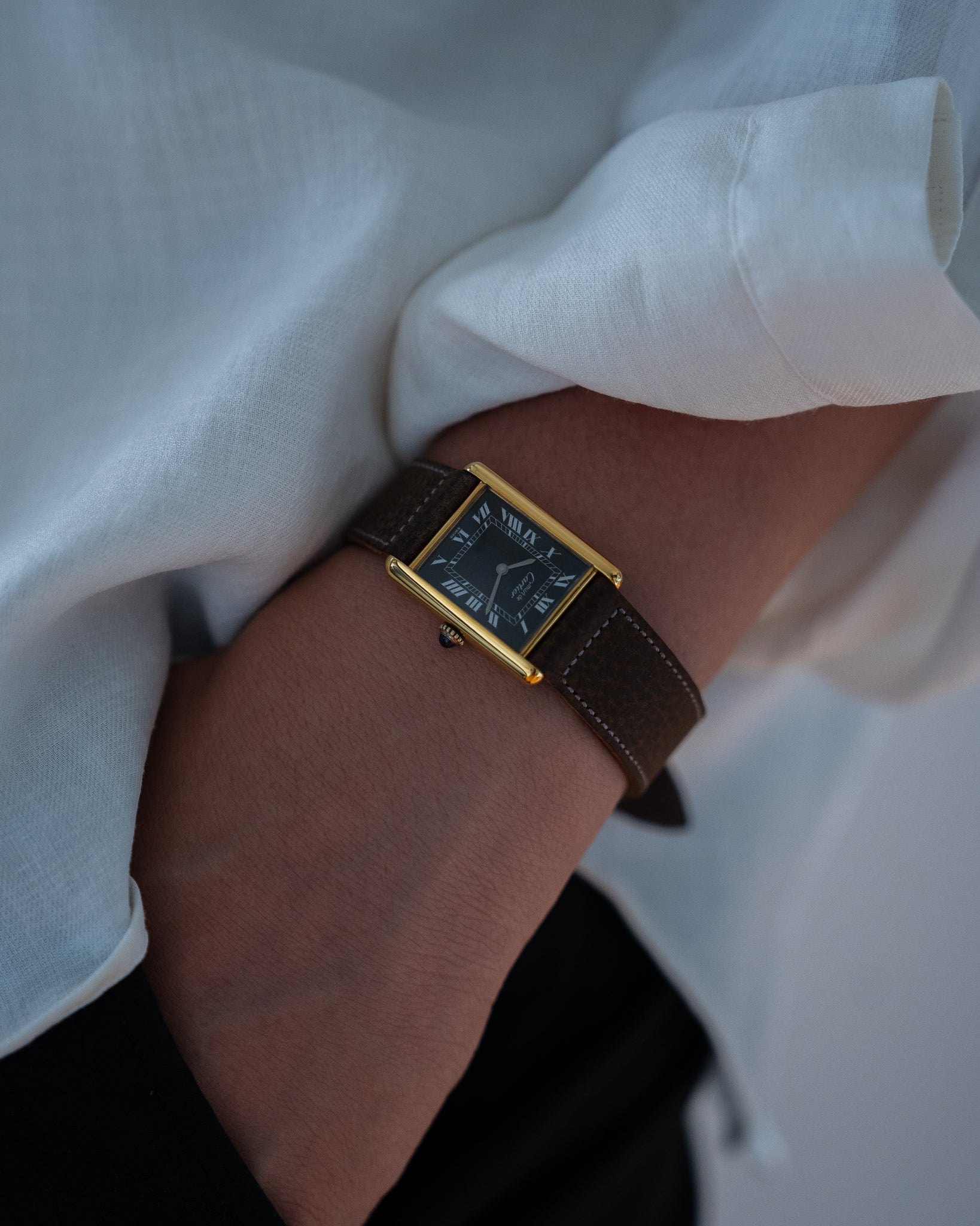 Cartier Must Tank Black Dial LM manual wind movement
