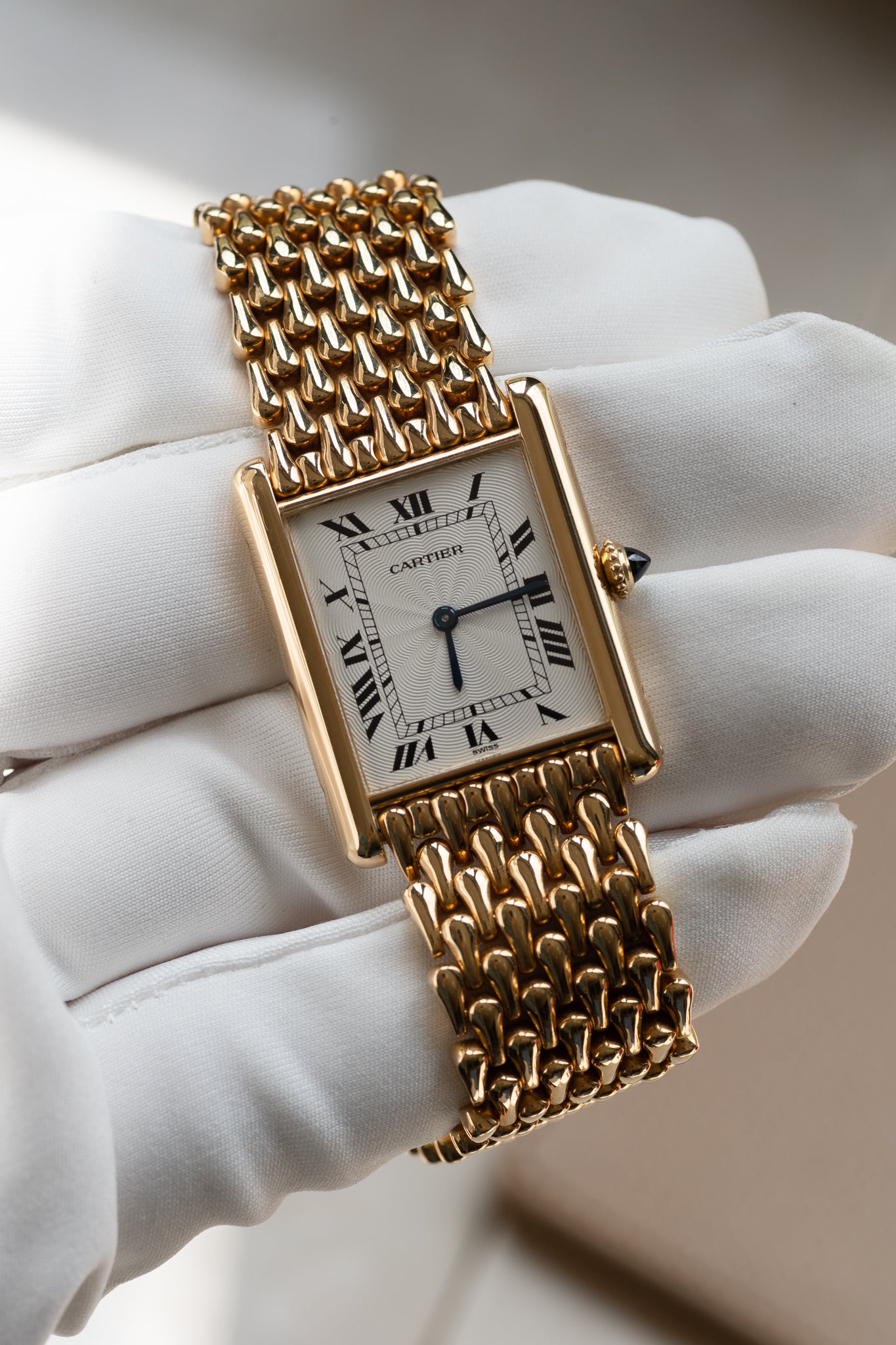 Cartier Tank Louis "Extra Flat" in YG with tear drop Gold bracelet-1990's