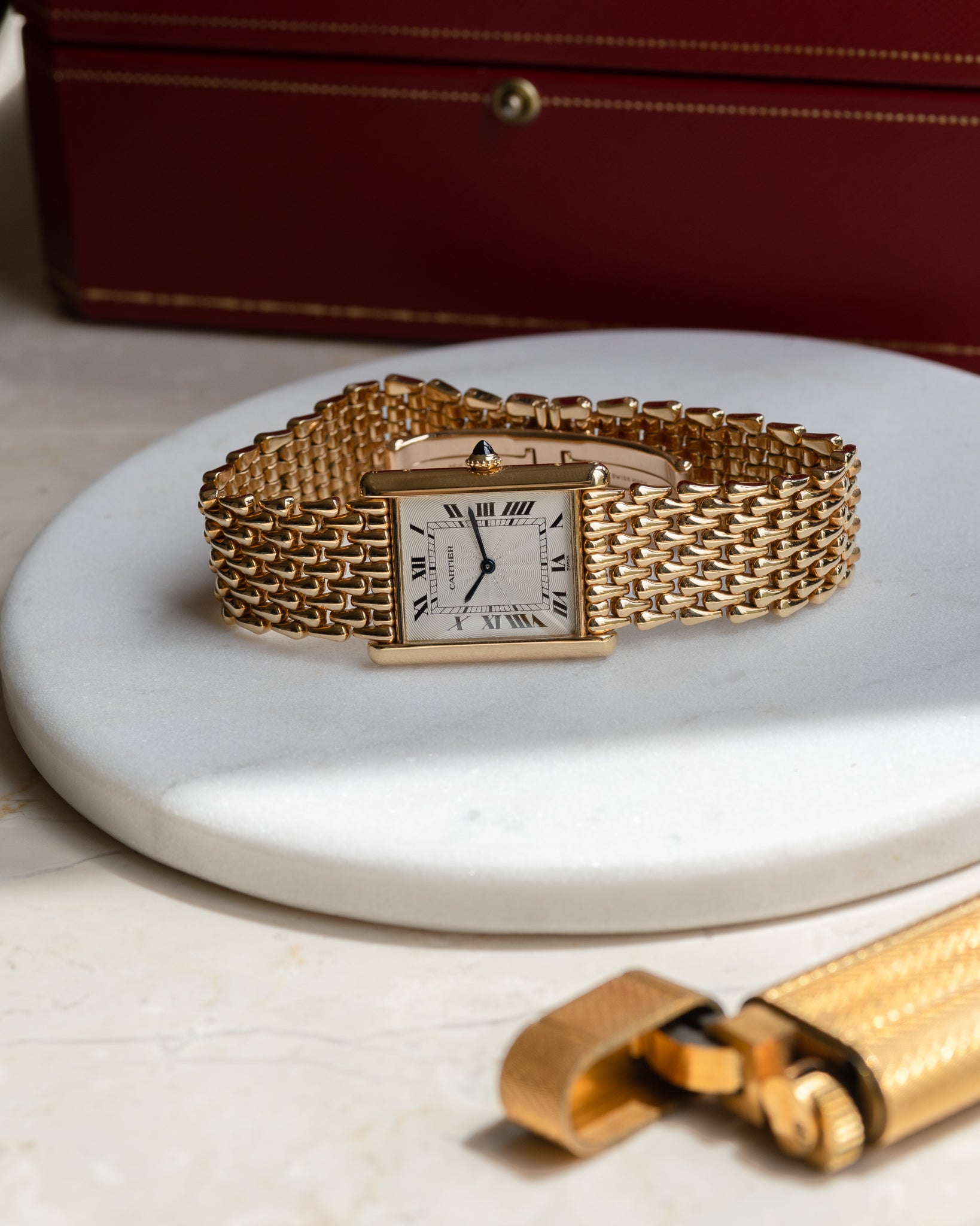Cartier Tank Louis "Extra Flat" in YG with tear drop Gold bracelet-1990's