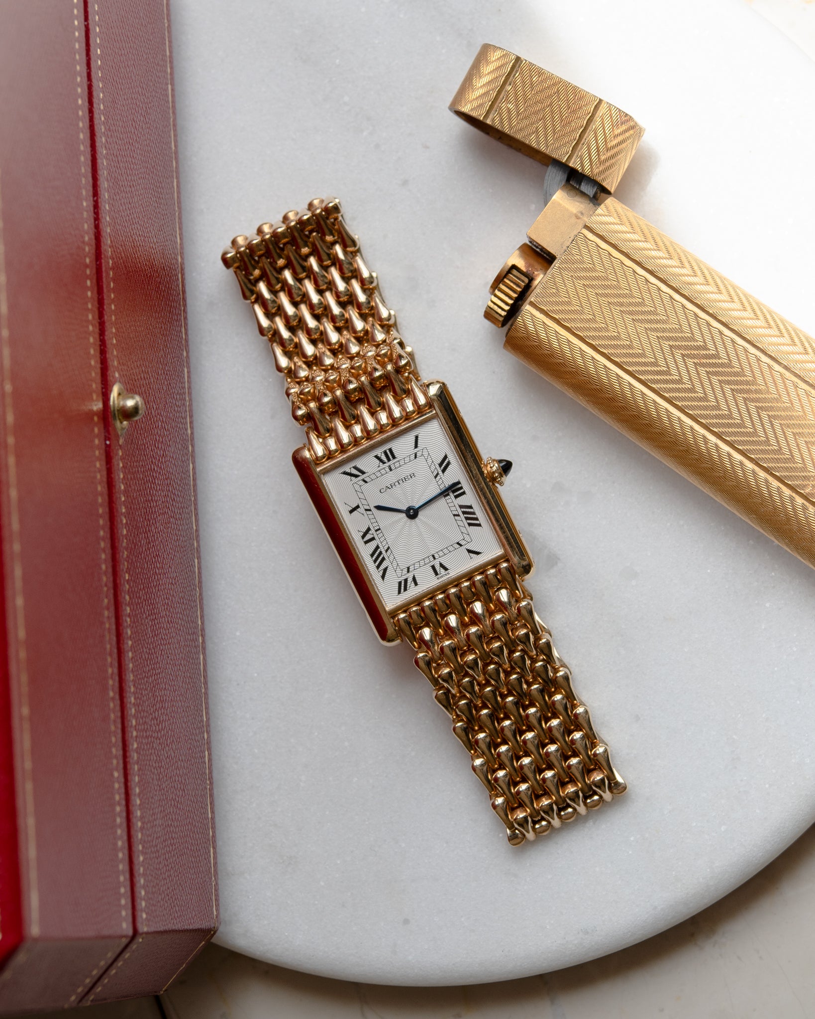 Cartier Tank Louis "Extra Flat" in YG with tear drop Gold bracelet-1990's